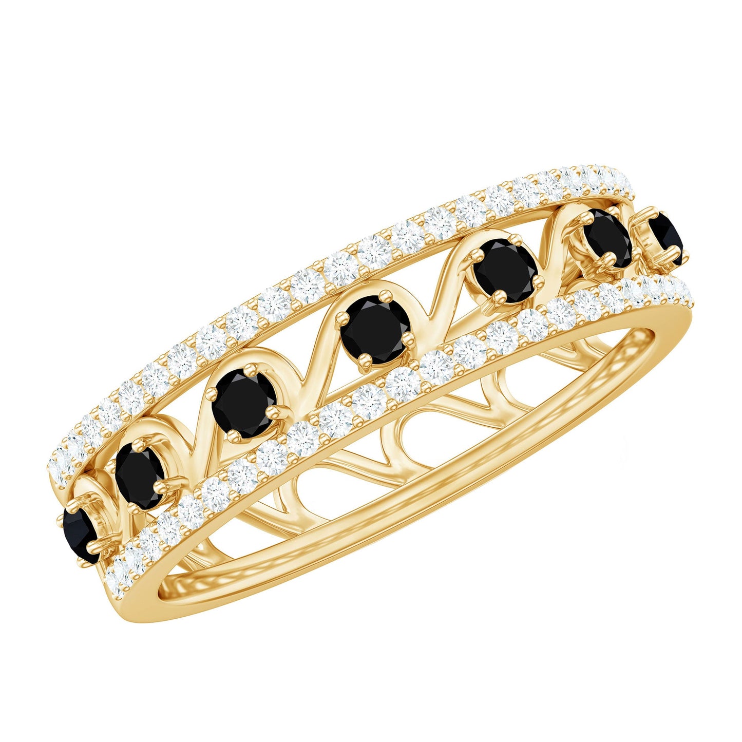 Designer Black Spinel Diamond Half Eternity Band Ring for Anniversary