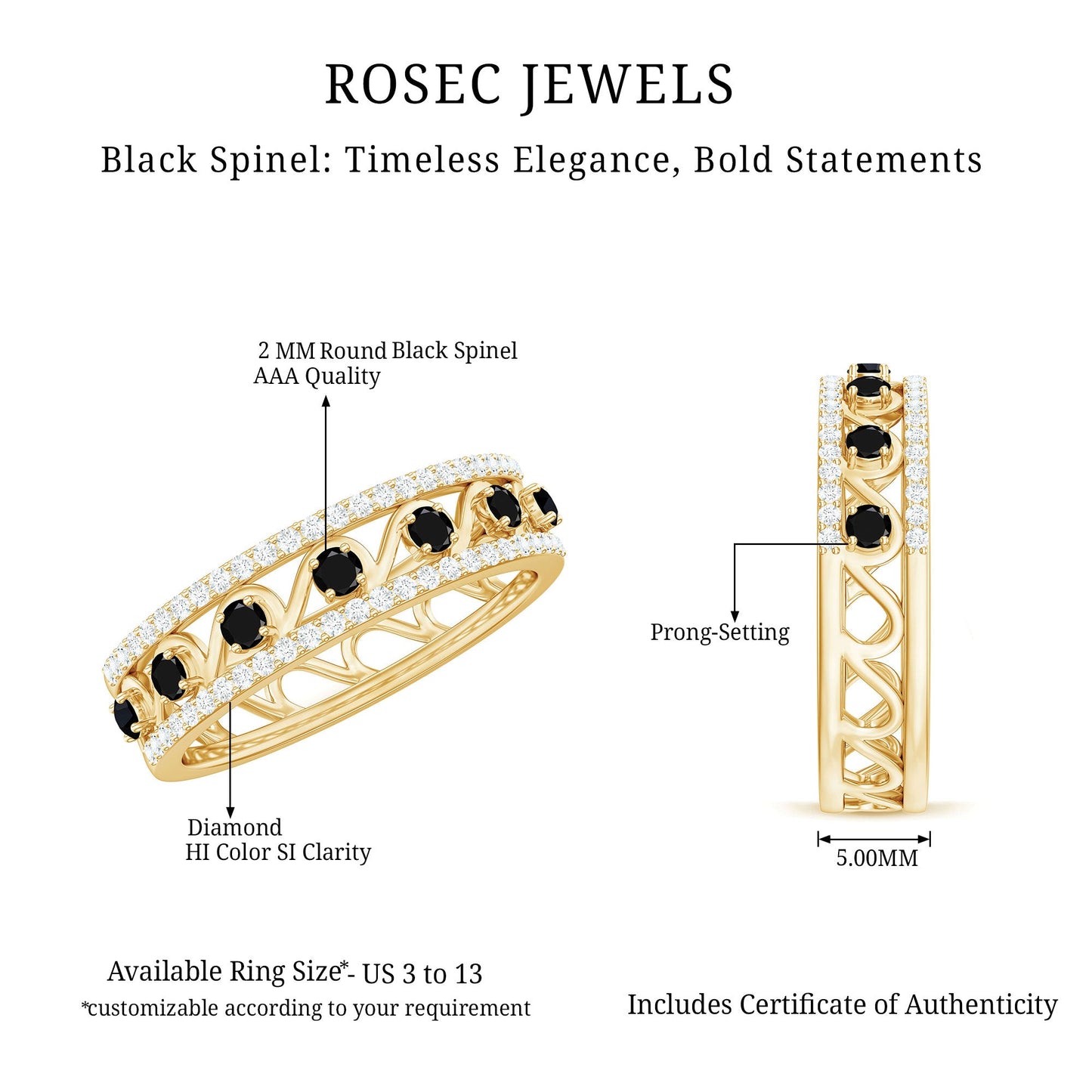 Designer Black Spinel Diamond Half Eternity Band Ring for Anniversary