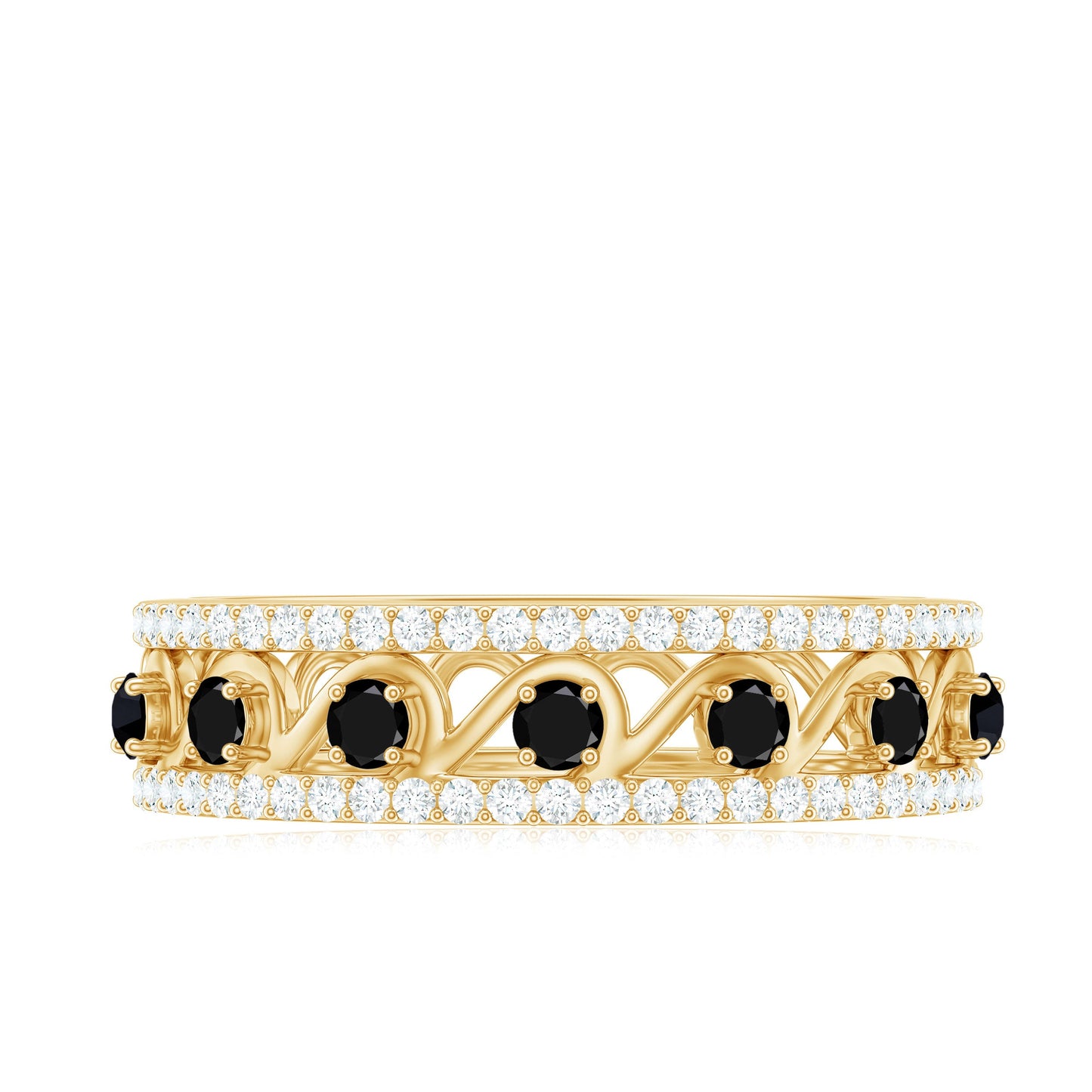 Designer Black Spinel Diamond Half Eternity Band Ring for Anniversary