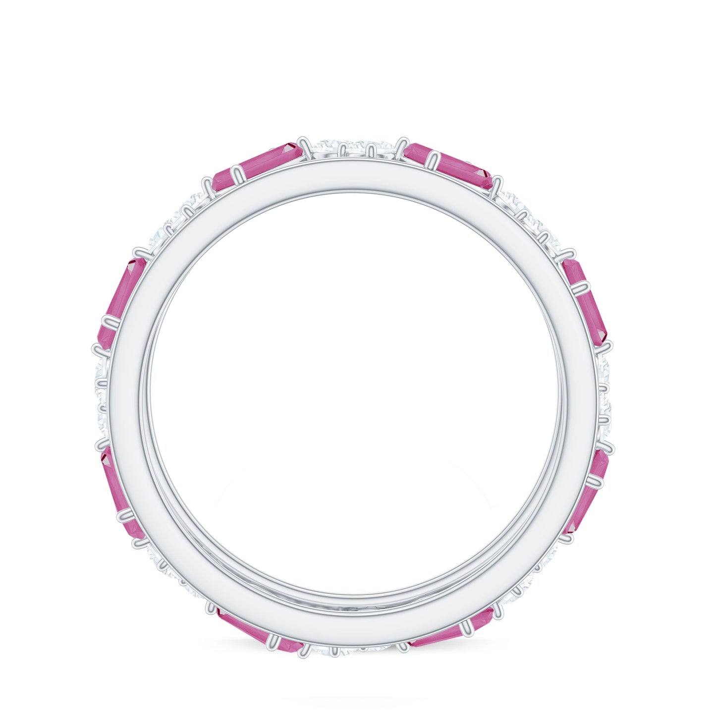 Certified Pink Tourmaline and Moissanite Zig Zag Eternity Band