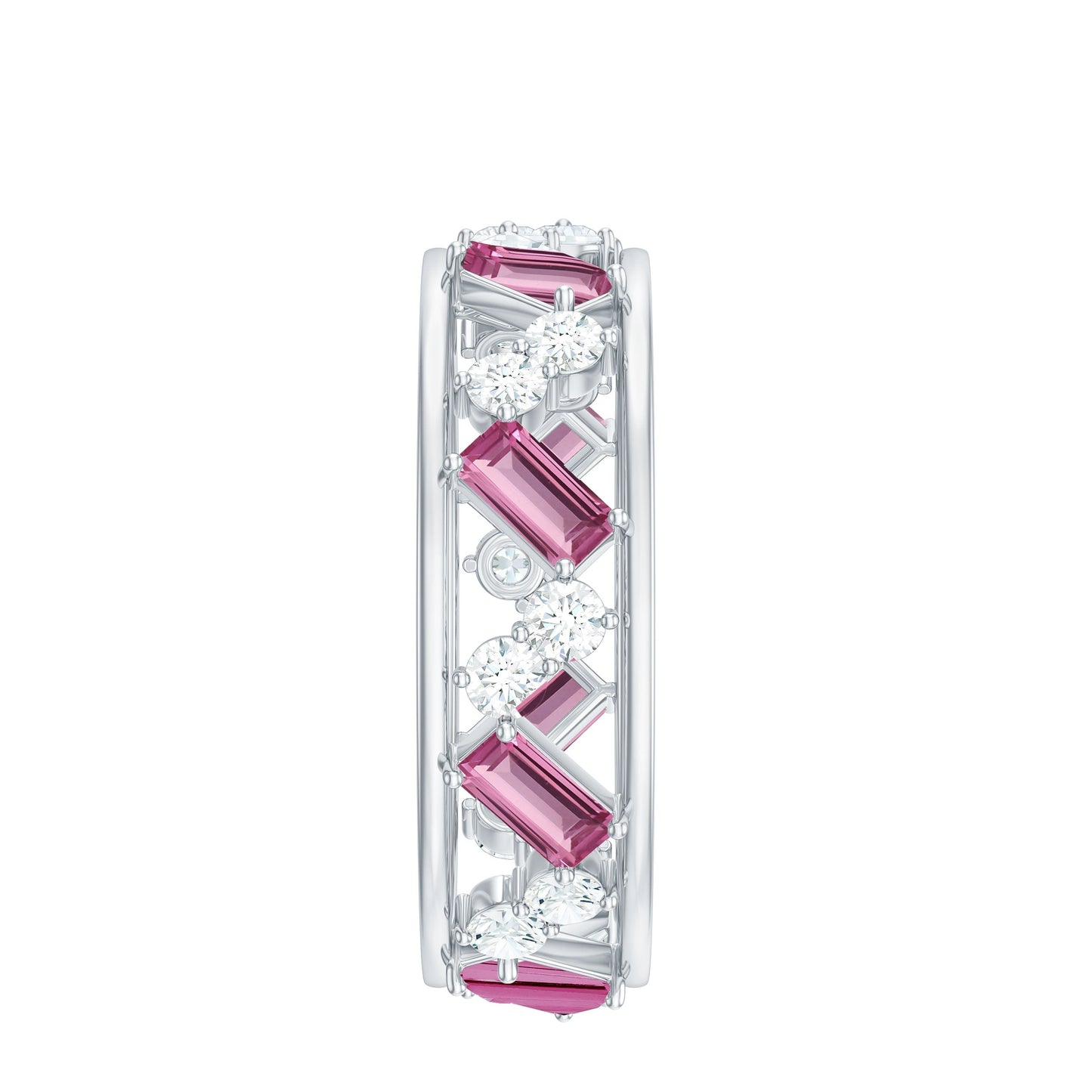 Certified Pink Tourmaline and Moissanite Zig Zag Eternity Band