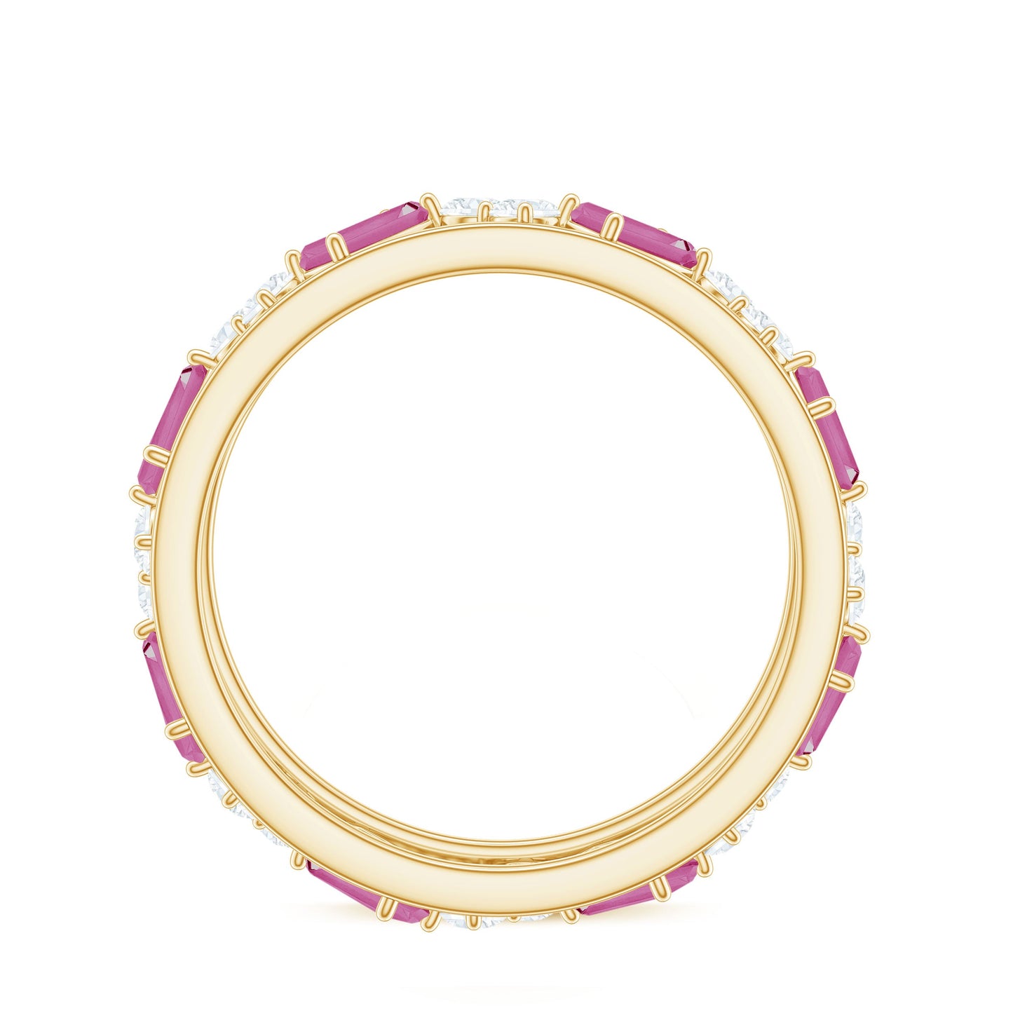 Certified Pink Tourmaline and Moissanite Zig Zag Eternity Band