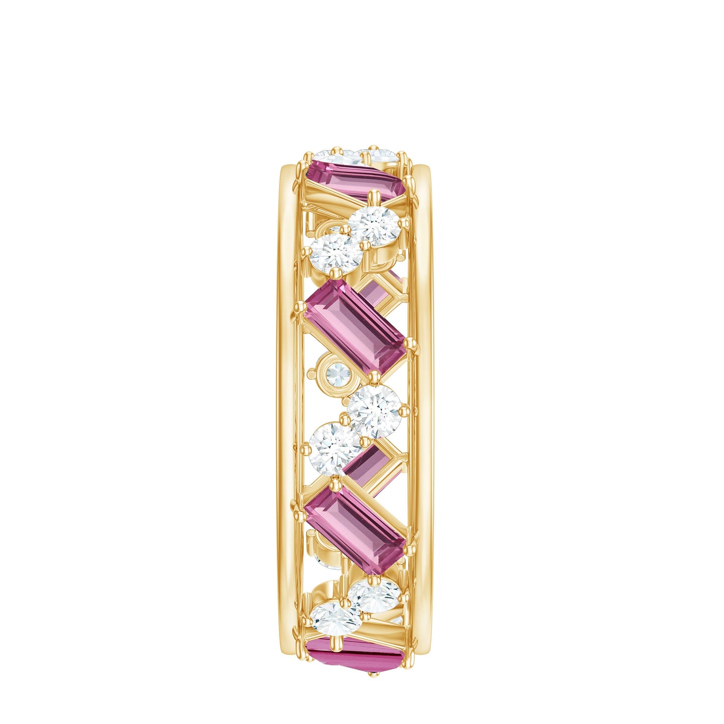 Certified Pink Tourmaline and Moissanite Zig Zag Eternity Band