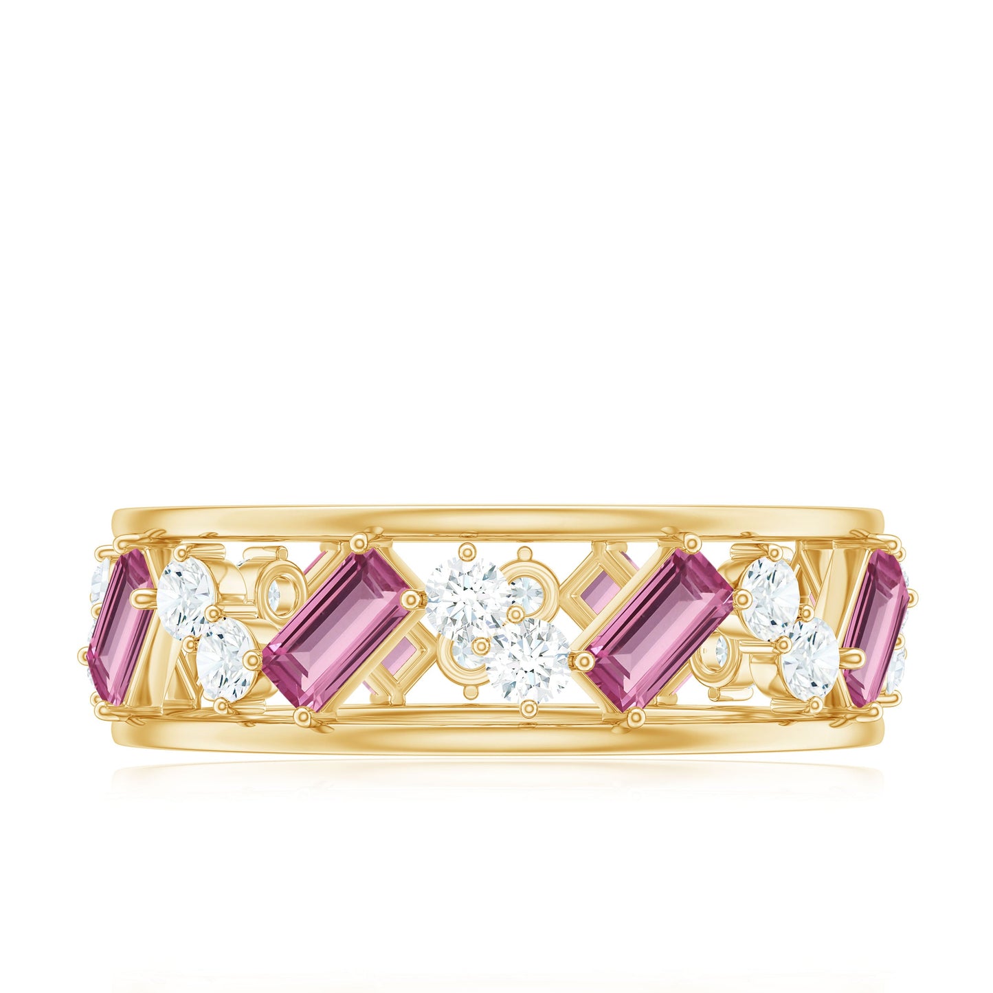 Certified Pink Tourmaline and Moissanite Zig Zag Eternity Band