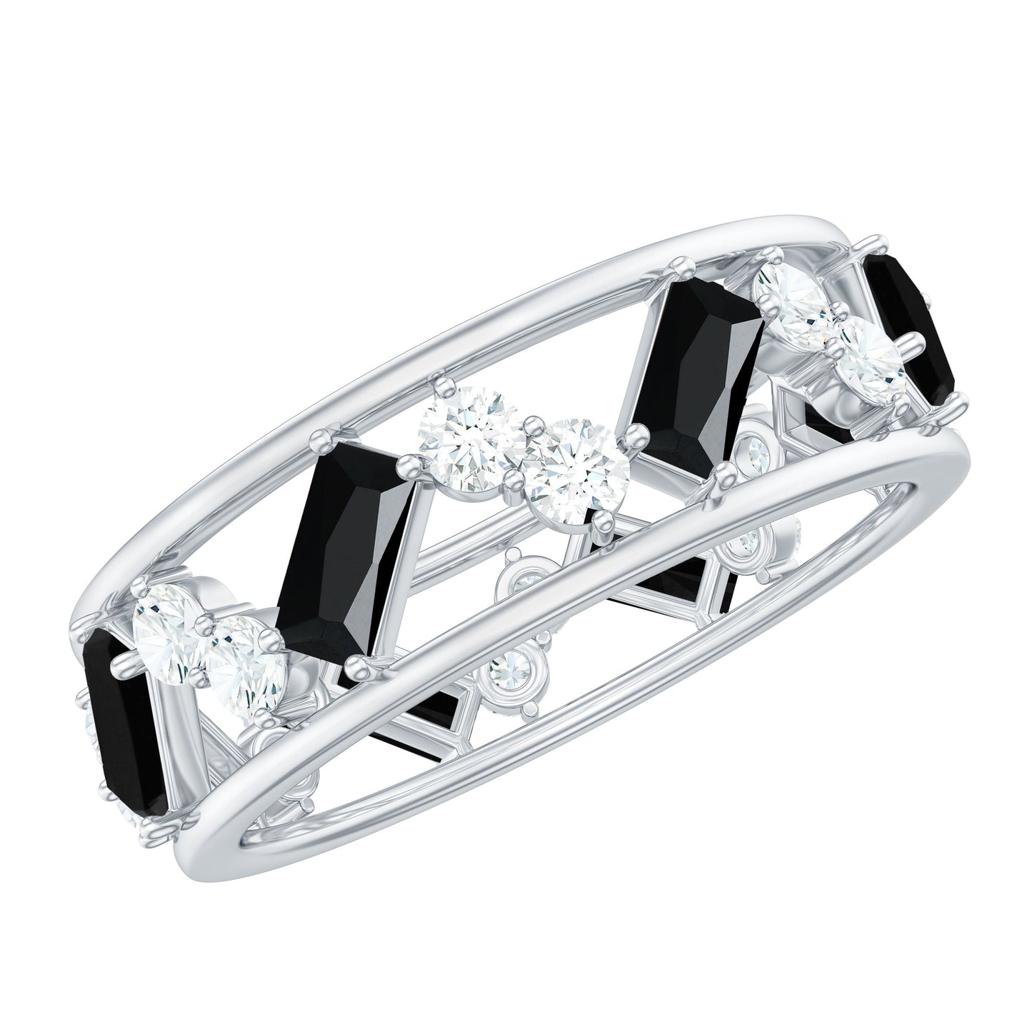 Natural Black Spinel Diamond Eternity Band Ring for Anniversary