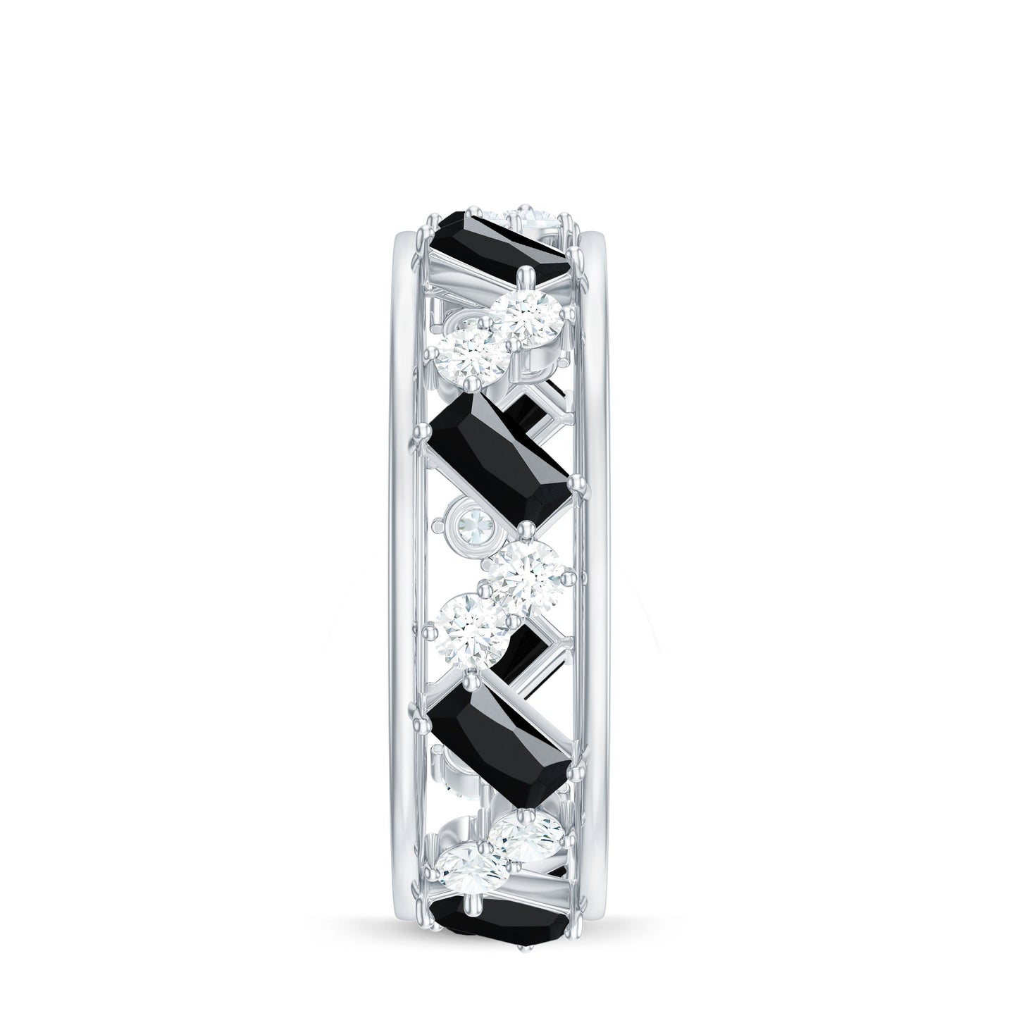 Natural Black Spinel Diamond Eternity Band Ring for Anniversary
