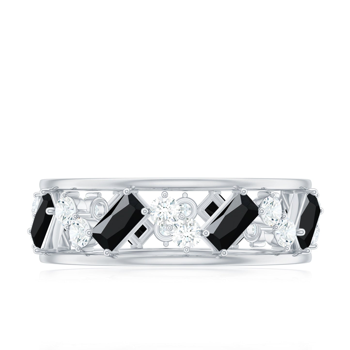 Natural Black Spinel Diamond Eternity Band Ring for Anniversary