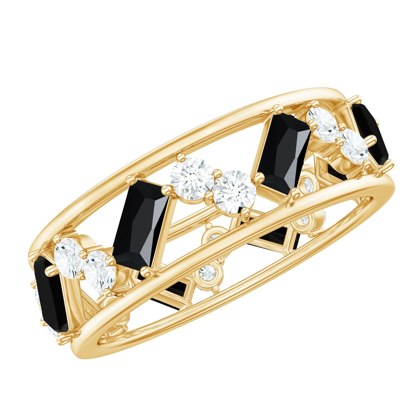 Natural Black Spinel Diamond Eternity Band Ring for Anniversary