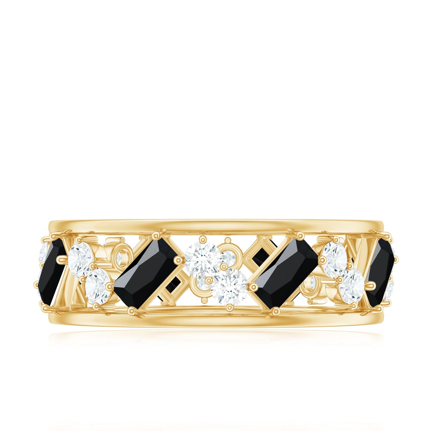 Natural Black Spinel Diamond Eternity Band Ring for Anniversary