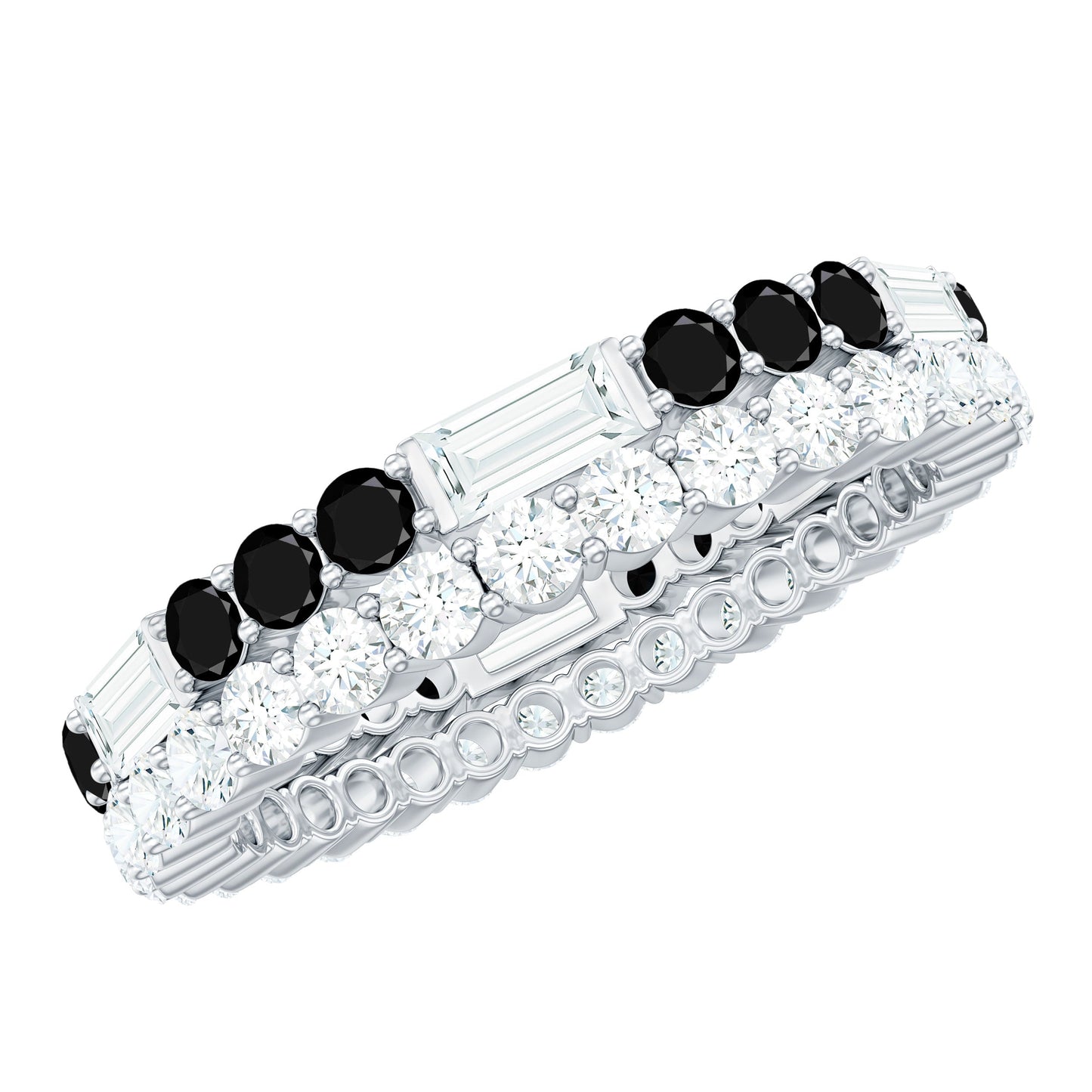 Certified Real 2 Row Black Spinel Eternity Ring with Moissanite