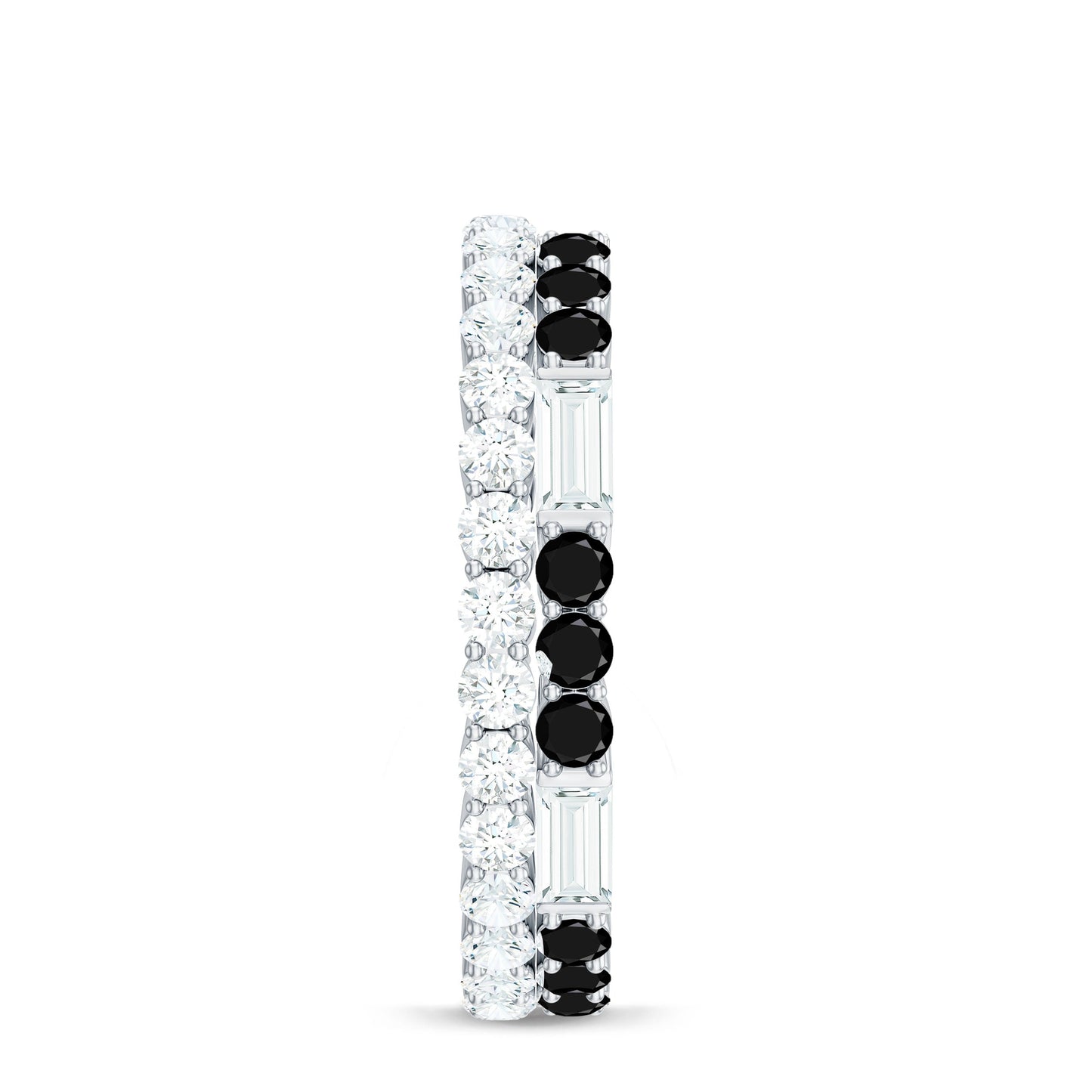 Certified Real 2 Row Black Spinel Eternity Ring with Moissanite