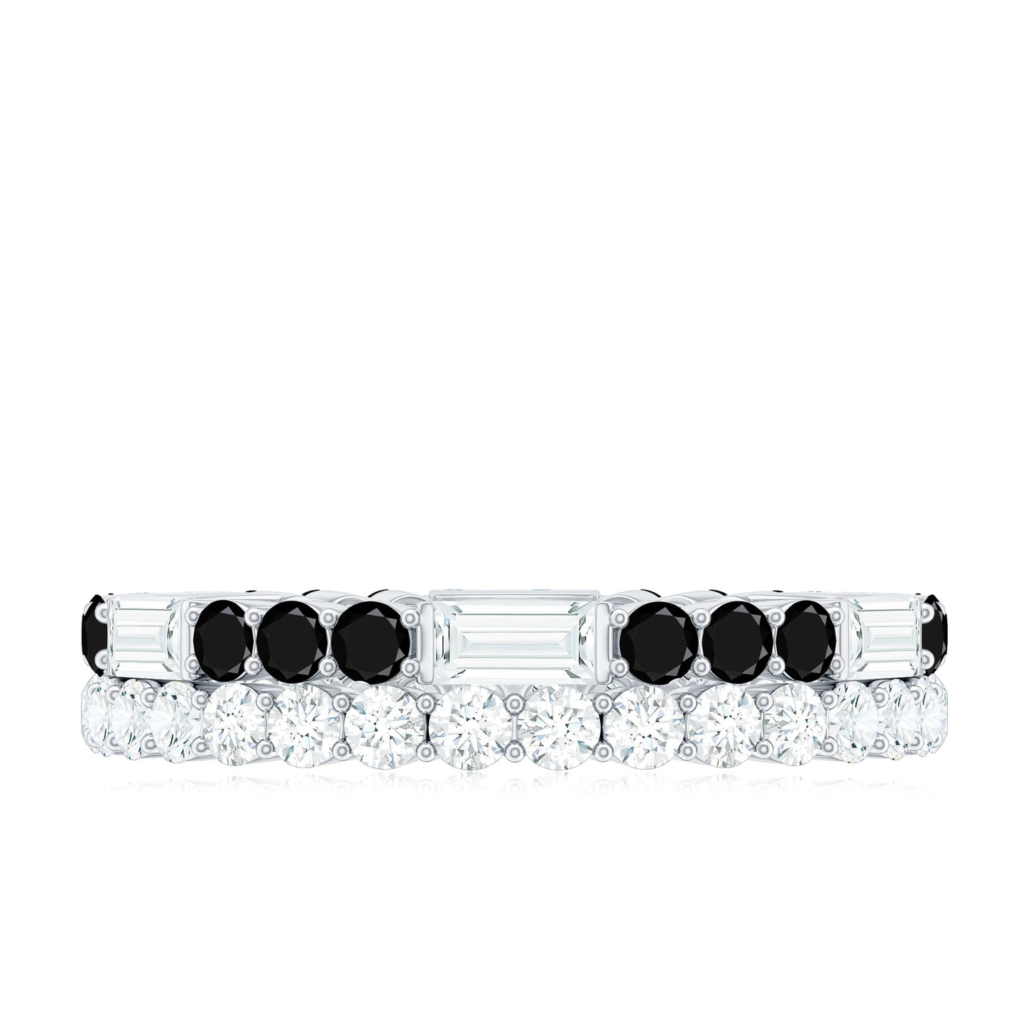 Certified Real 2 Row Black Spinel Eternity Ring with Moissanite