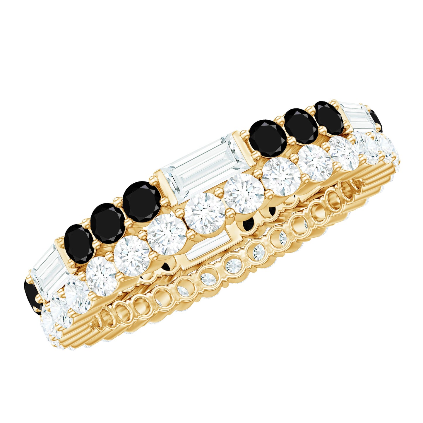 Certified Real 2 Row Black Spinel Eternity Ring with Moissanite