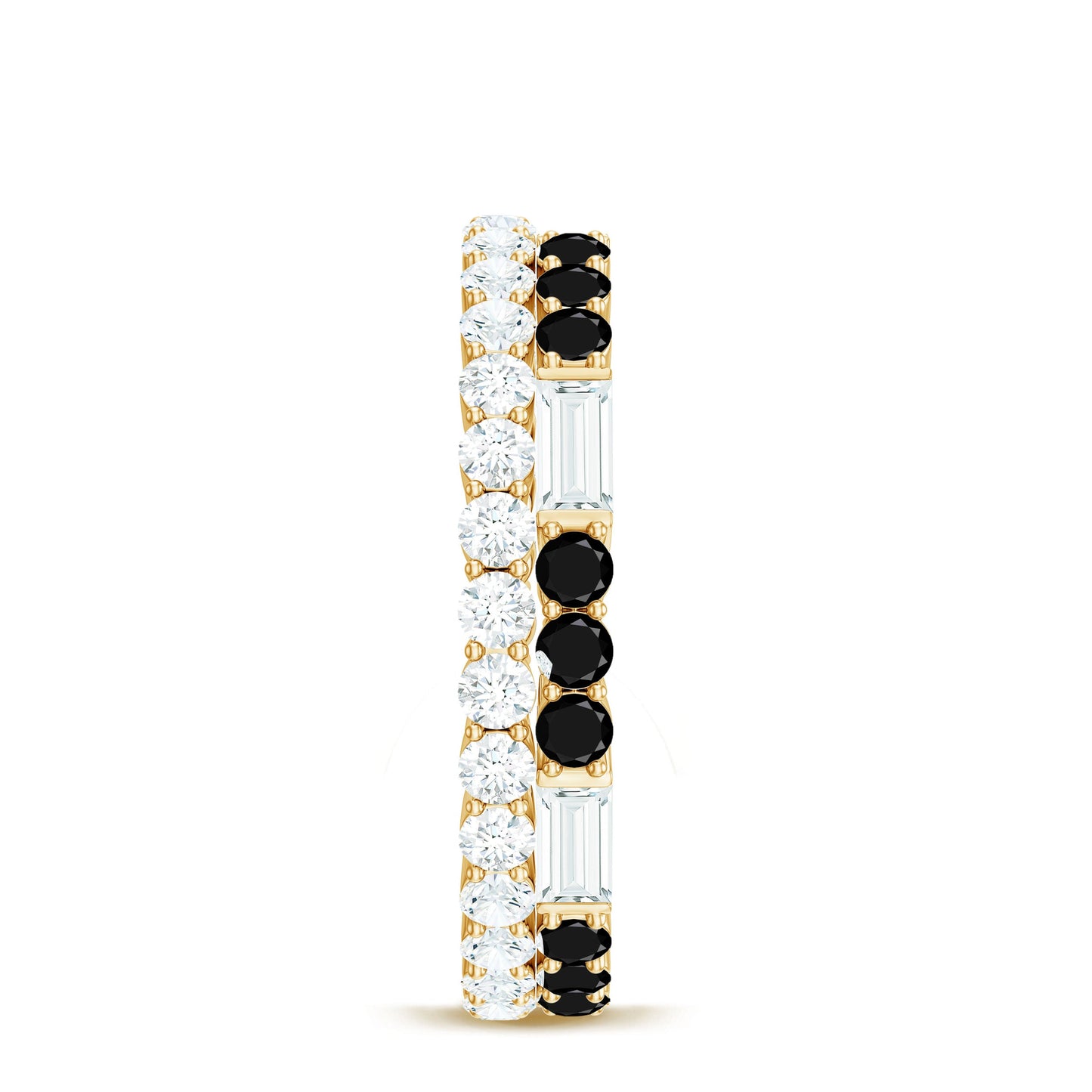 Certified Real 2 Row Black Spinel Eternity Ring with Moissanite