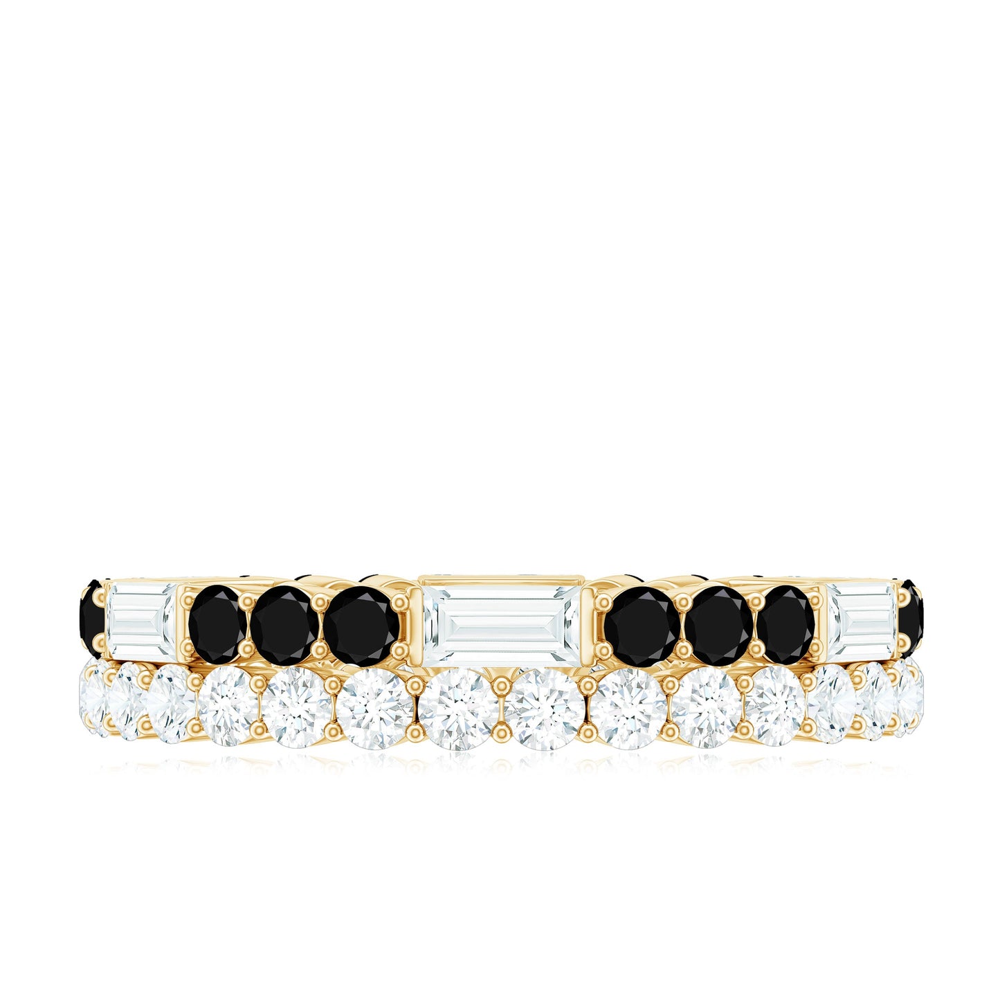 Certified Real 2 Row Black Spinel Eternity Ring with Moissanite
