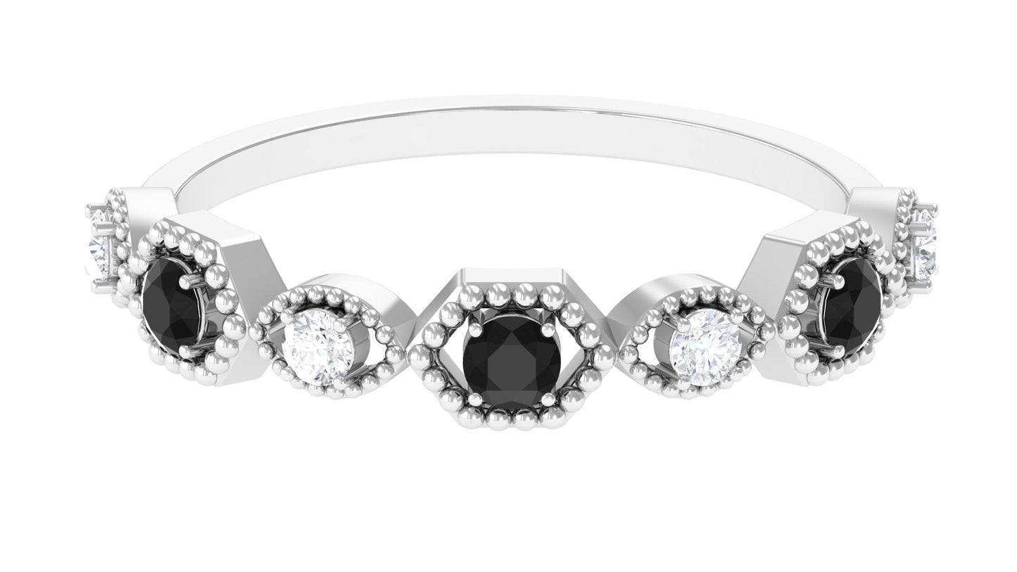 Black Spinel and Diamond Half Eternity Ring in Prong Setting