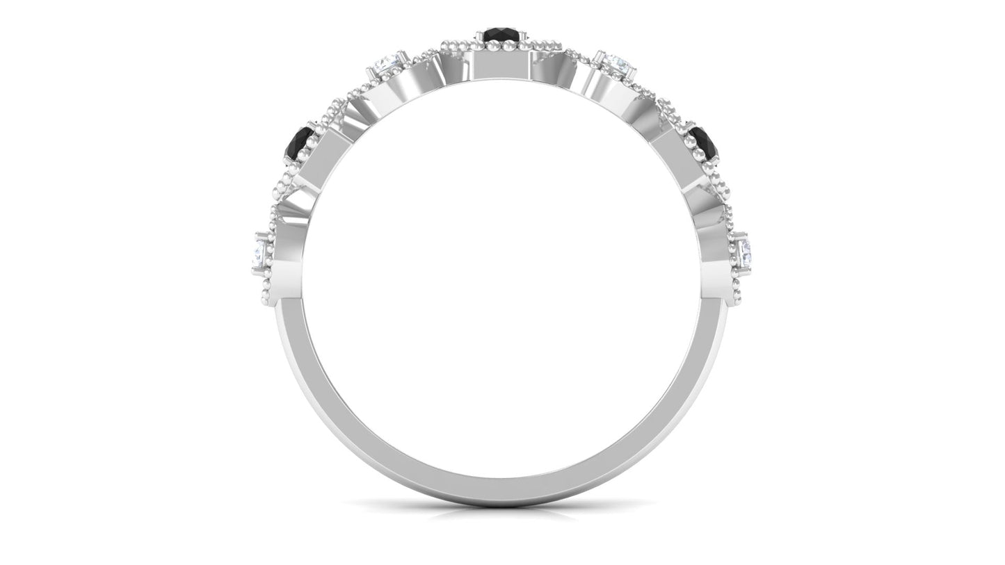 Black Spinel and Diamond Half Eternity Ring in Prong Setting
