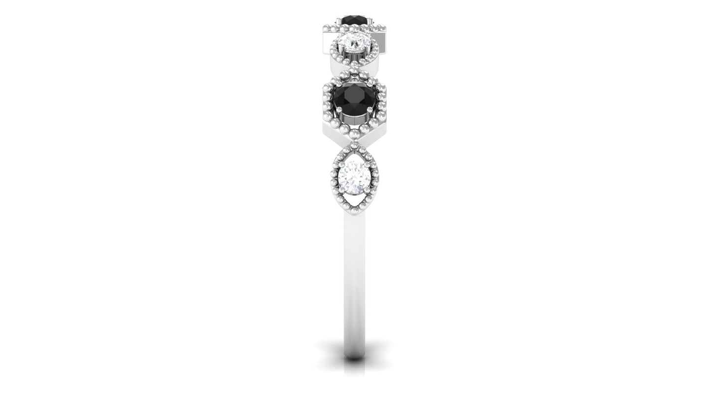 Black Spinel and Diamond Half Eternity Ring in Prong Setting