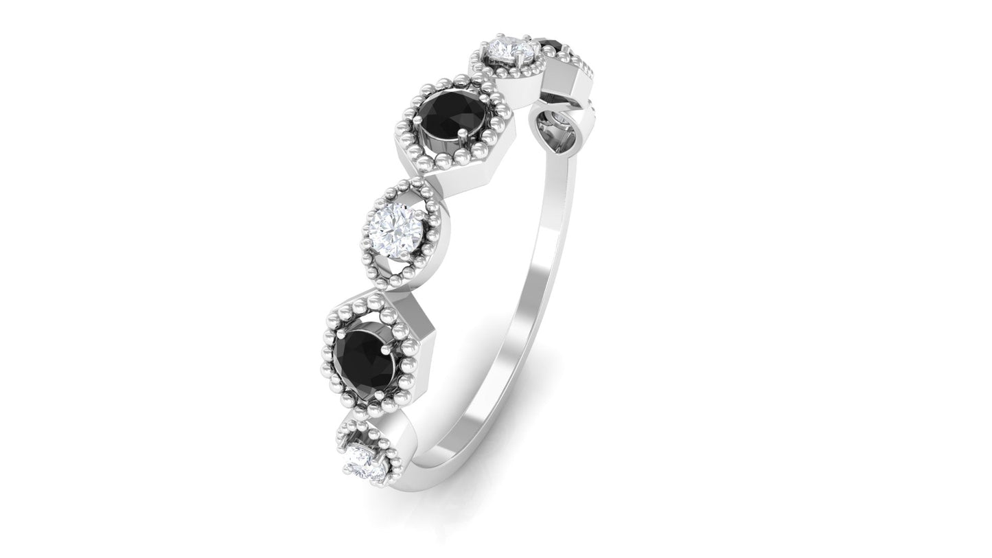 Black Spinel and Diamond Half Eternity Ring in Prong Setting