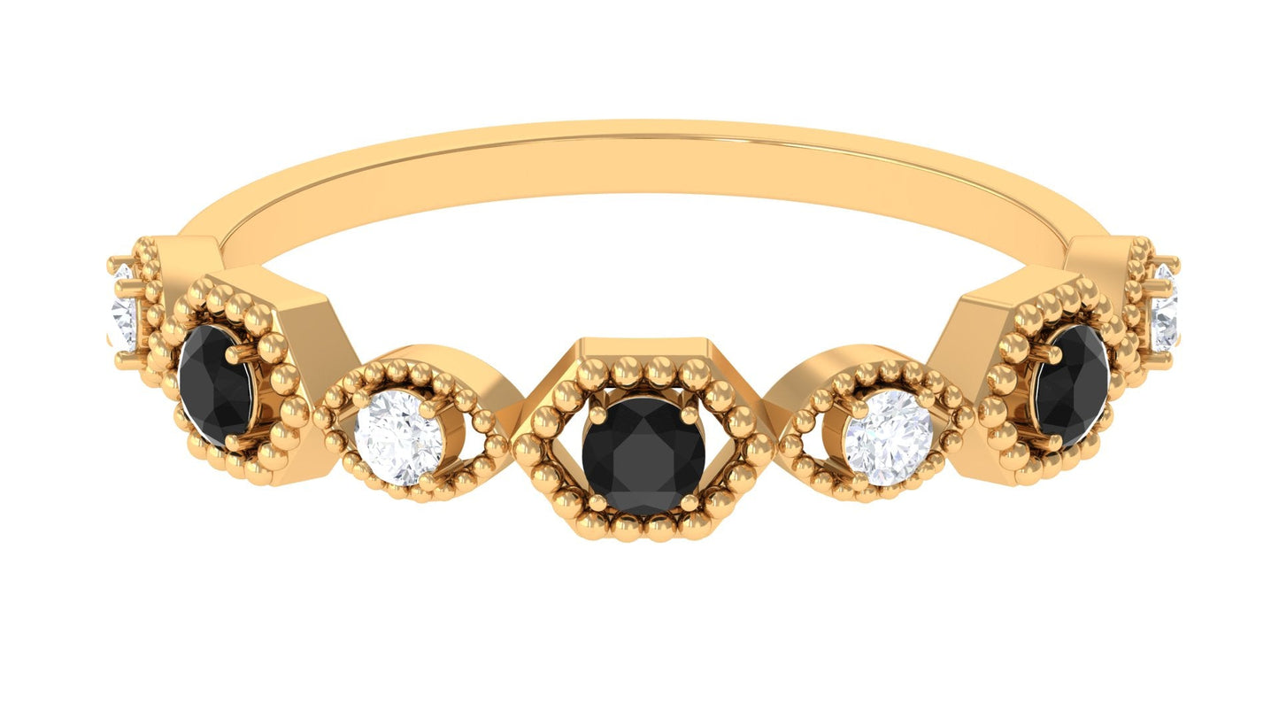 Black Spinel and Diamond Half Eternity Ring in Prong Setting