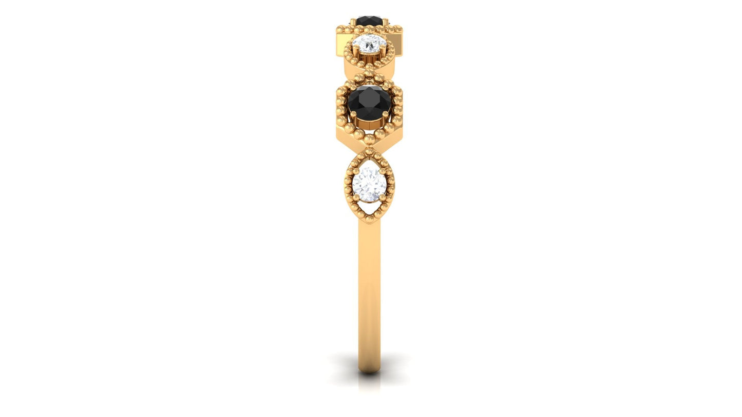 Black Spinel and Diamond Half Eternity Ring in Prong Setting