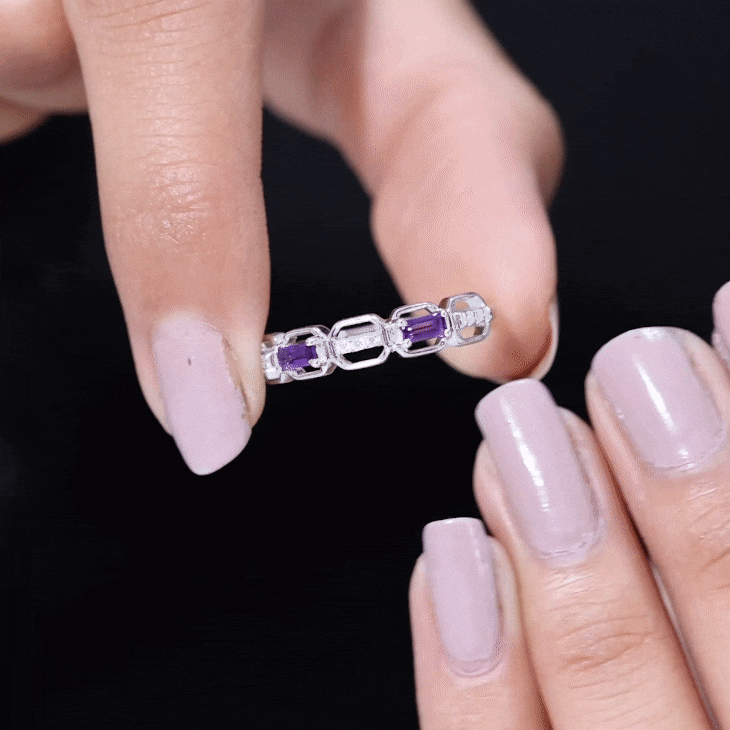 Amethyst and Diamond Geometric Half Eternity Ring