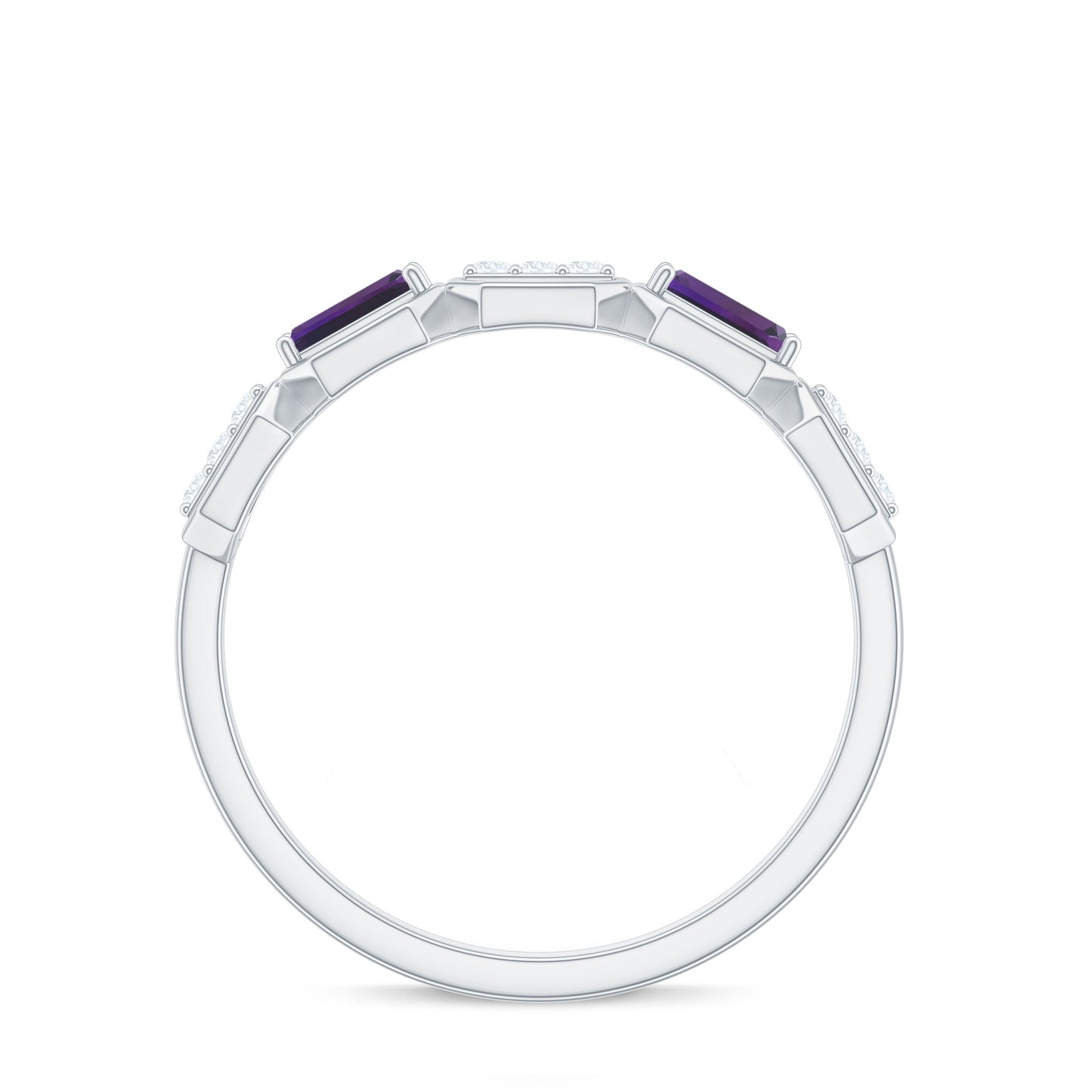 Amethyst and Diamond Geometric Half Eternity Ring
