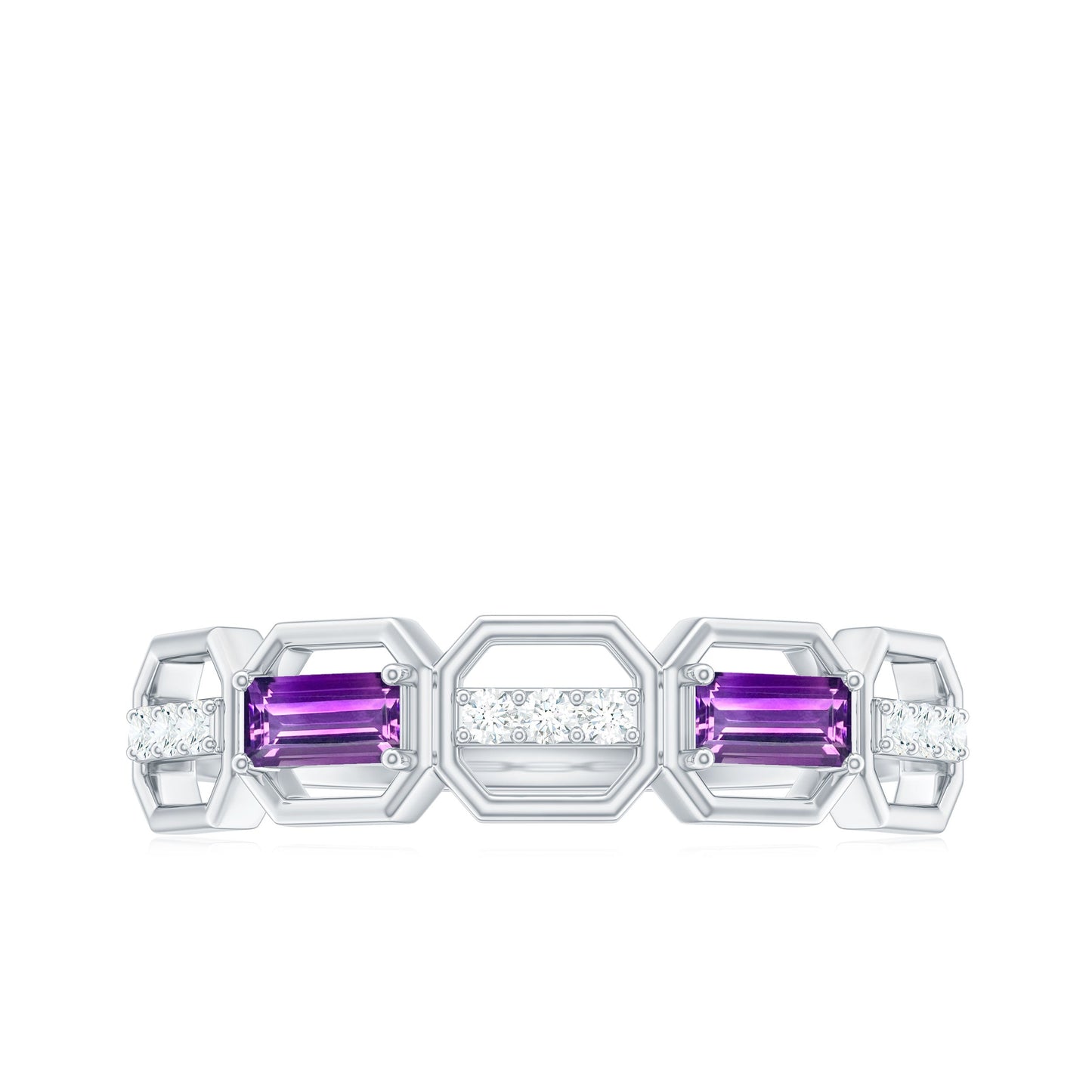 Amethyst and Diamond Geometric Half Eternity Ring
