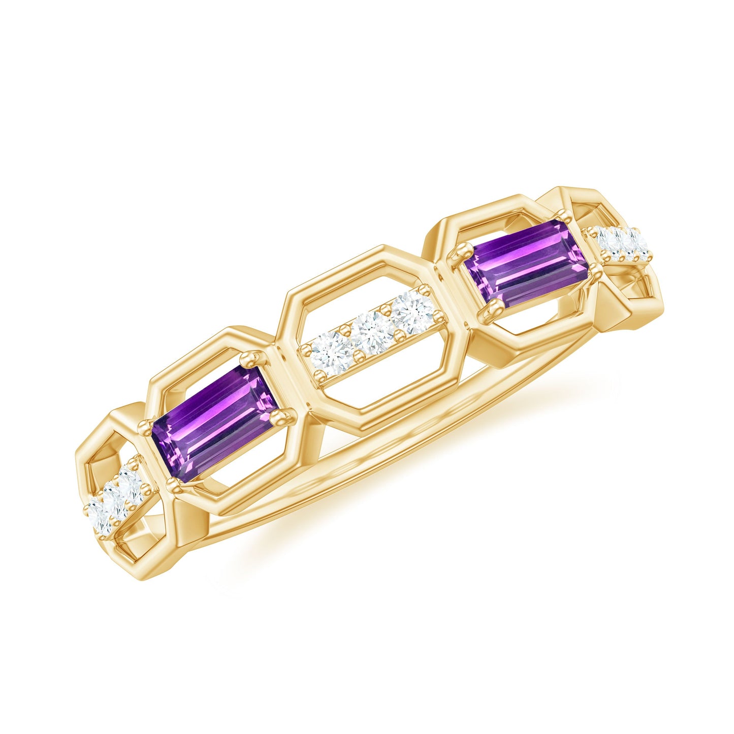 Amethyst and Diamond Geometric Half Eternity Ring