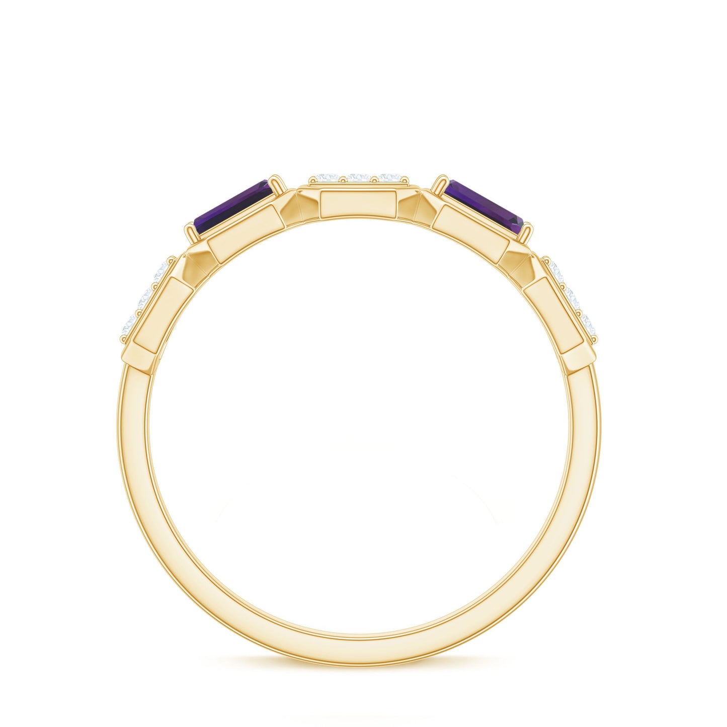Amethyst and Diamond Geometric Half Eternity Ring