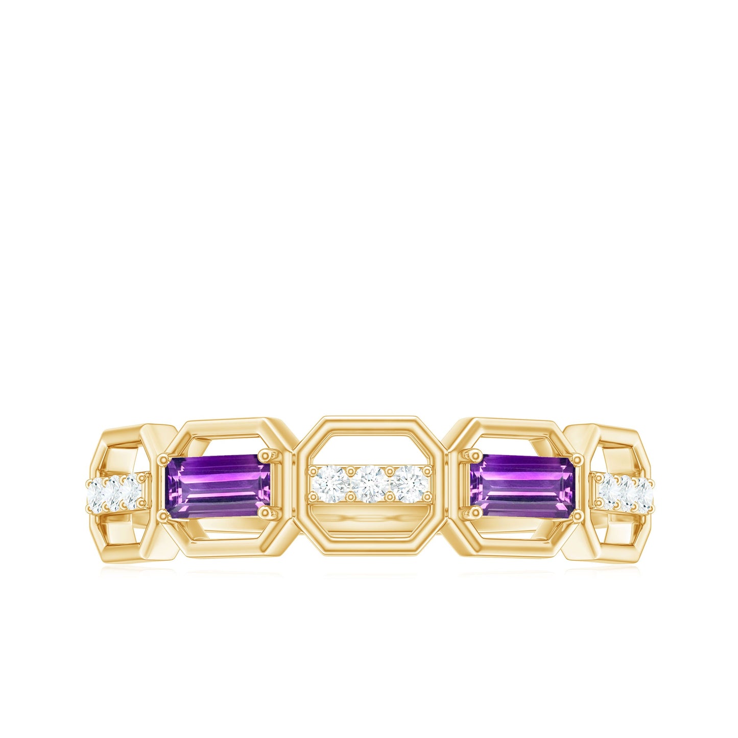 Amethyst and Diamond Geometric Half Eternity Ring