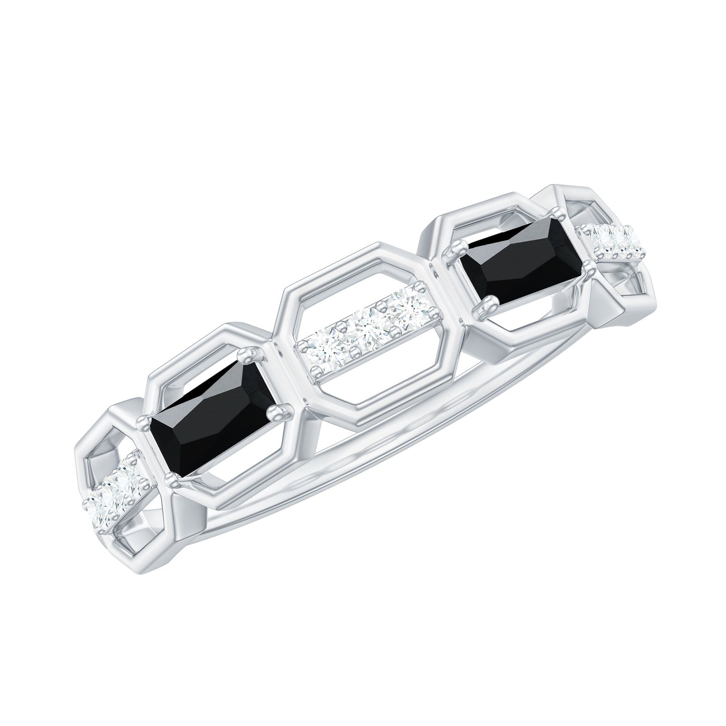 Natural Baguette Black Spinel Diamond Geometric Band Ring