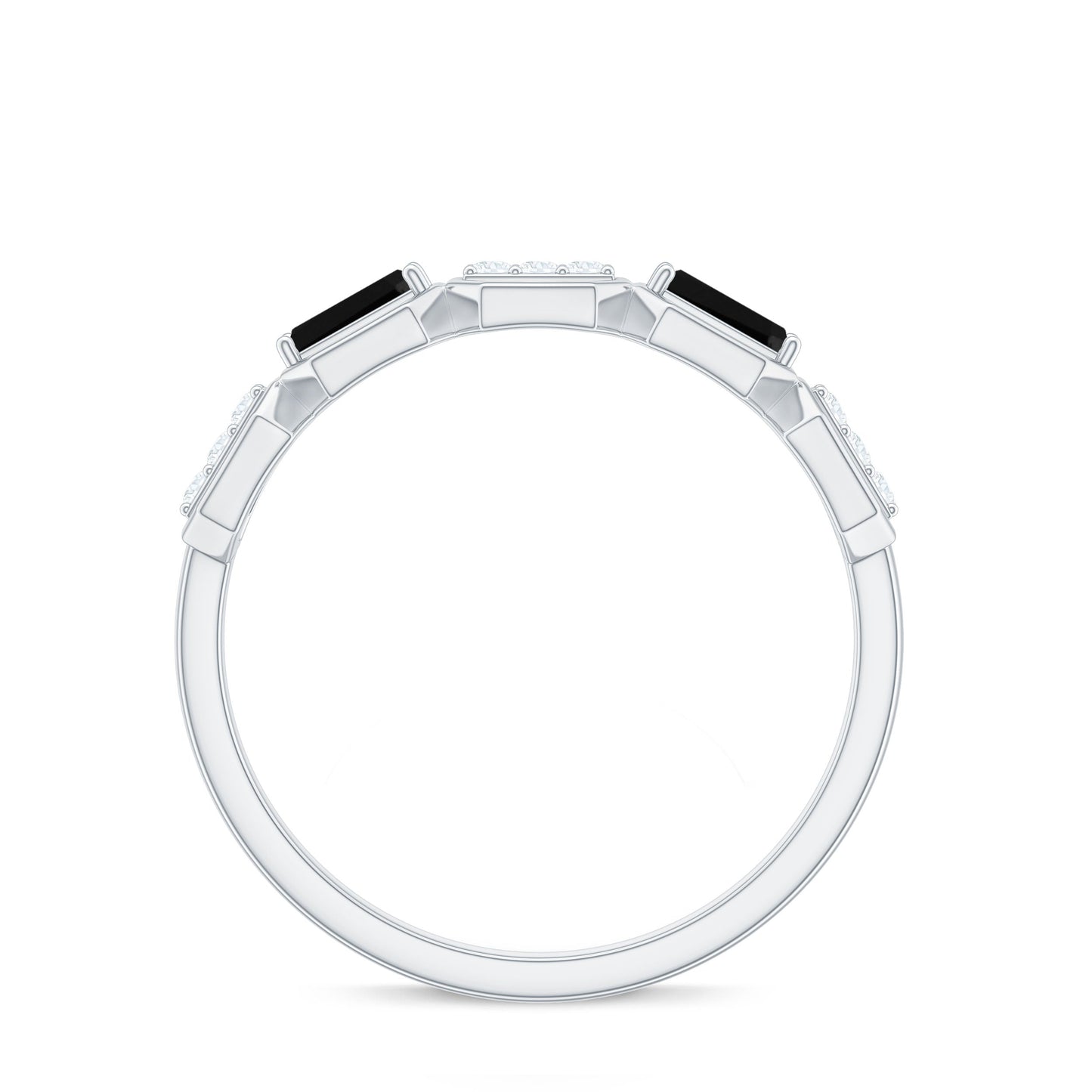 Natural Baguette Black Spinel Diamond Geometric Band Ring