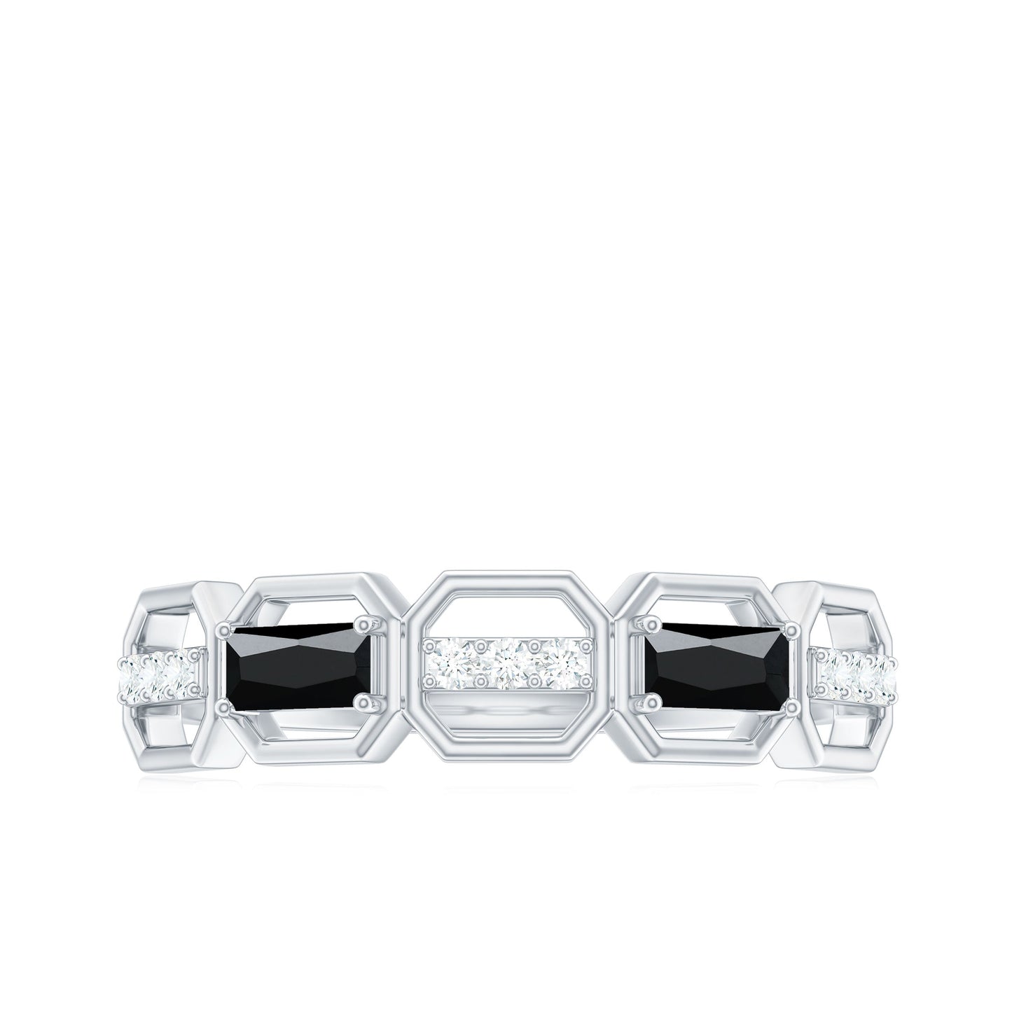 Natural Baguette Black Spinel Diamond Geometric Band Ring