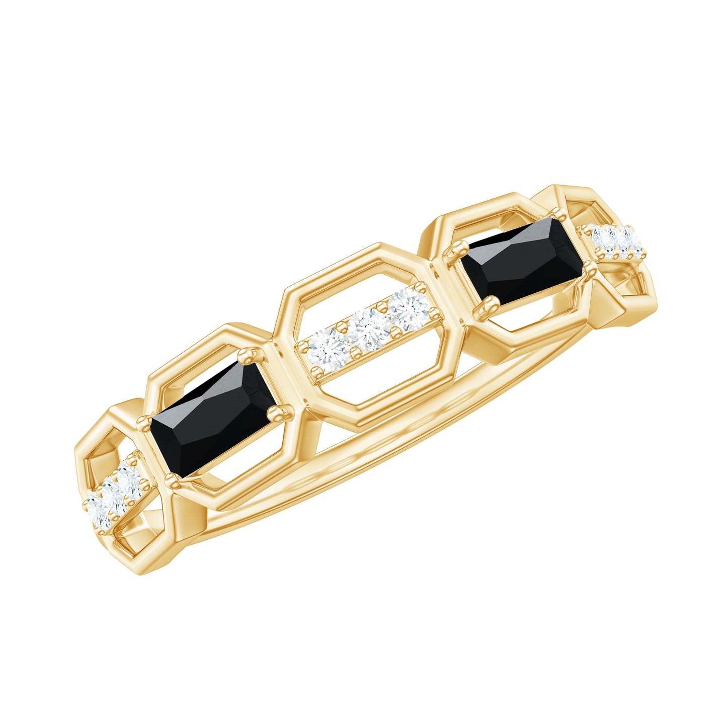 Natural Baguette Black Spinel Diamond Geometric Band Ring