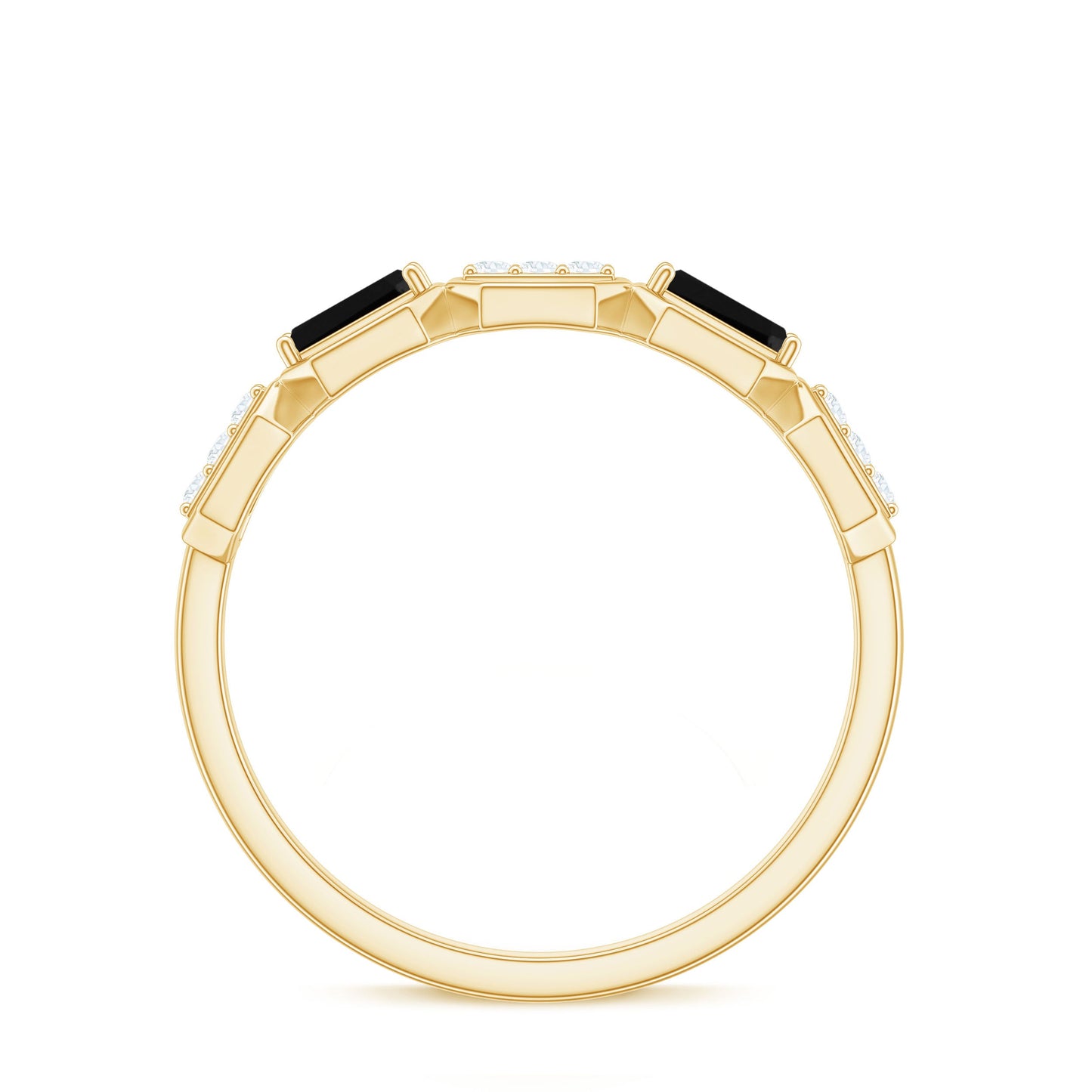 Natural Baguette Black Spinel Diamond Geometric Band Ring