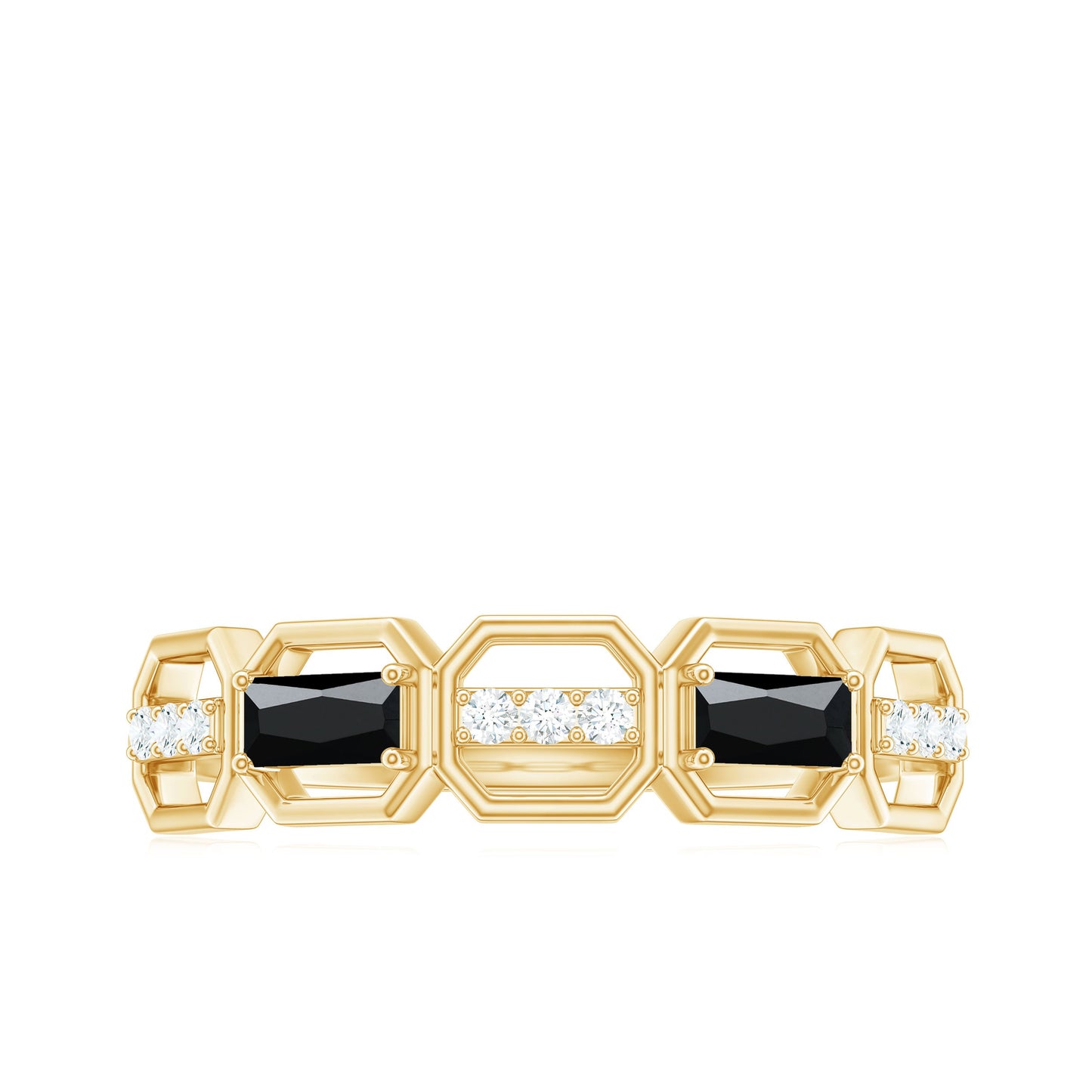 Natural Baguette Black Spinel Diamond Geometric Band Ring