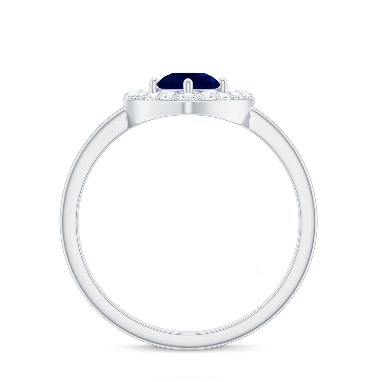 Real Blue Sapphire and Diamond Heart Engagement Ring