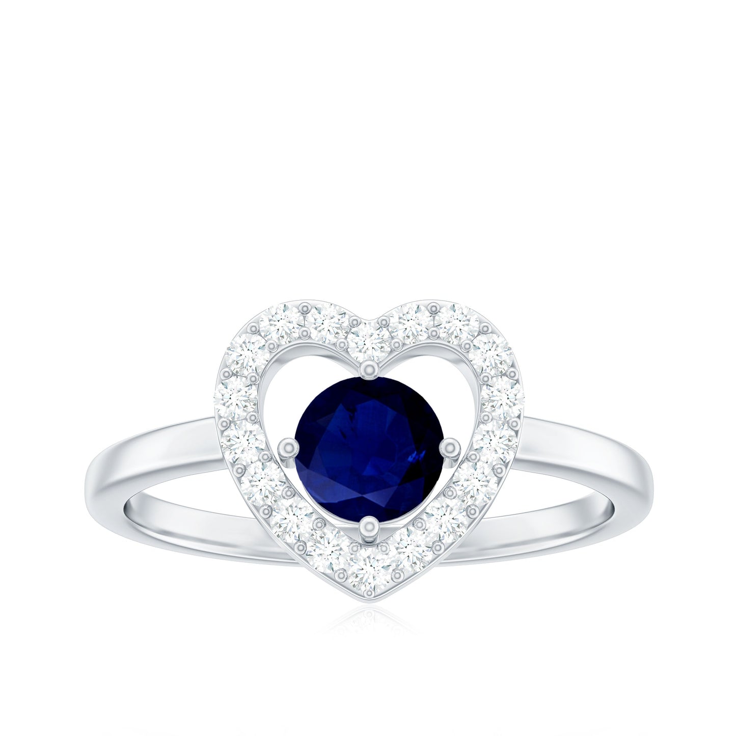Real Blue Sapphire and Diamond Heart Engagement Ring