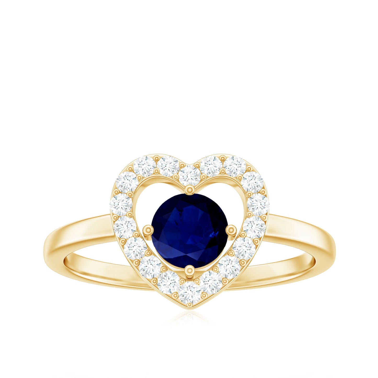 Real Blue Sapphire and Diamond Heart Engagement Ring