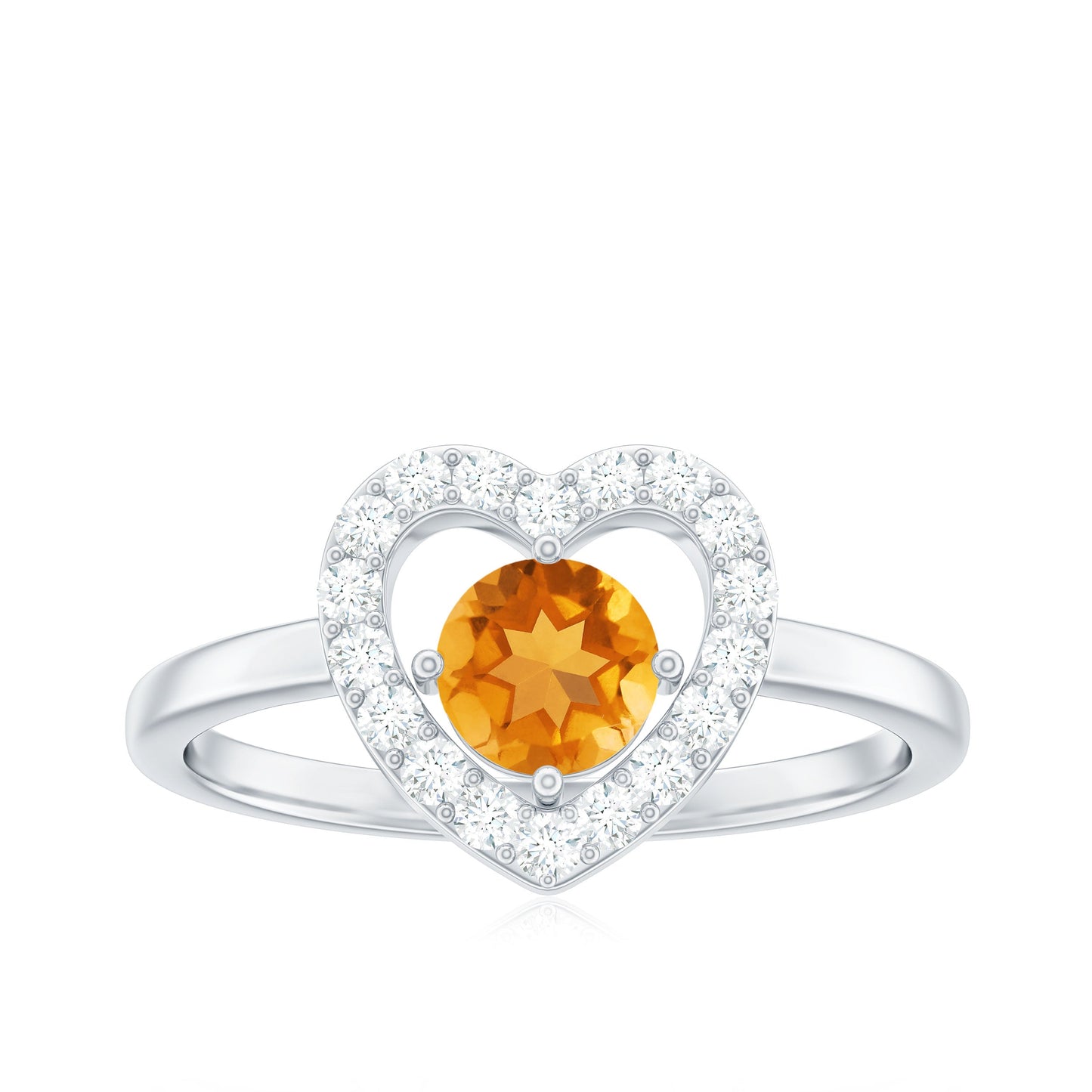Genuine Citrine Diamond Heart Engagement Ring with Certificate