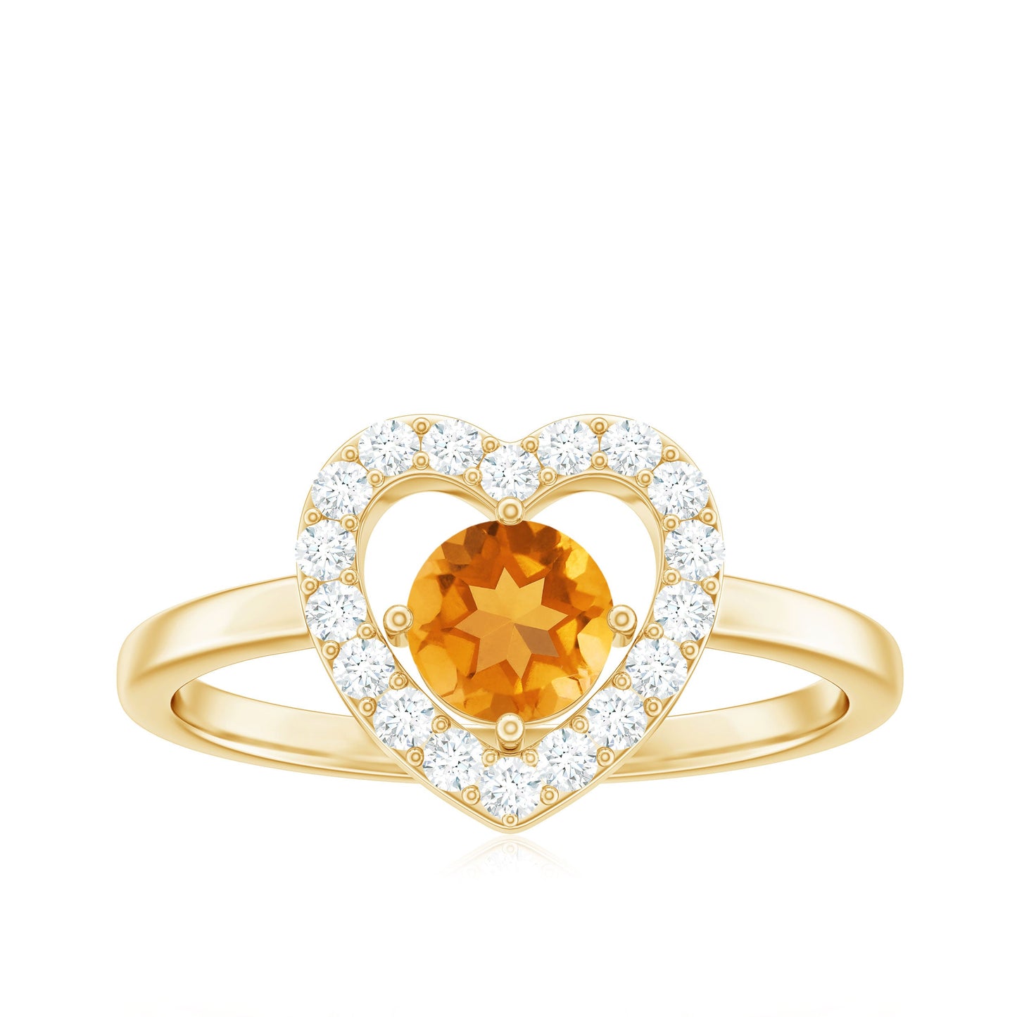 Genuine Citrine Diamond Heart Engagement Ring with Certificate