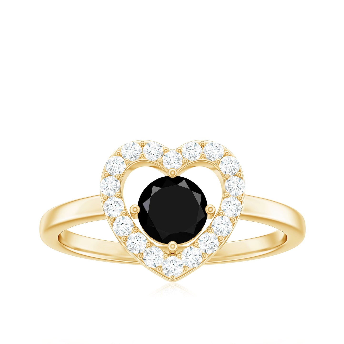 Genuine Black Onyx and Diamond Heart Engagement Ring