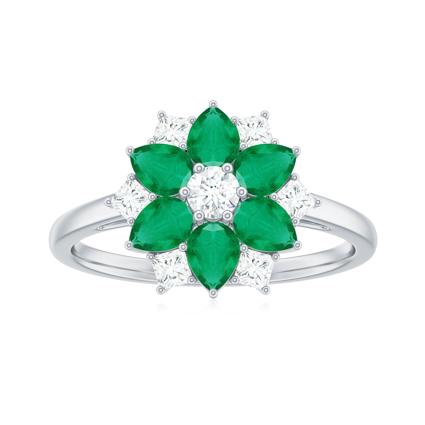 Genuine Emerald and Diamond Nature Inspired Statement Ring