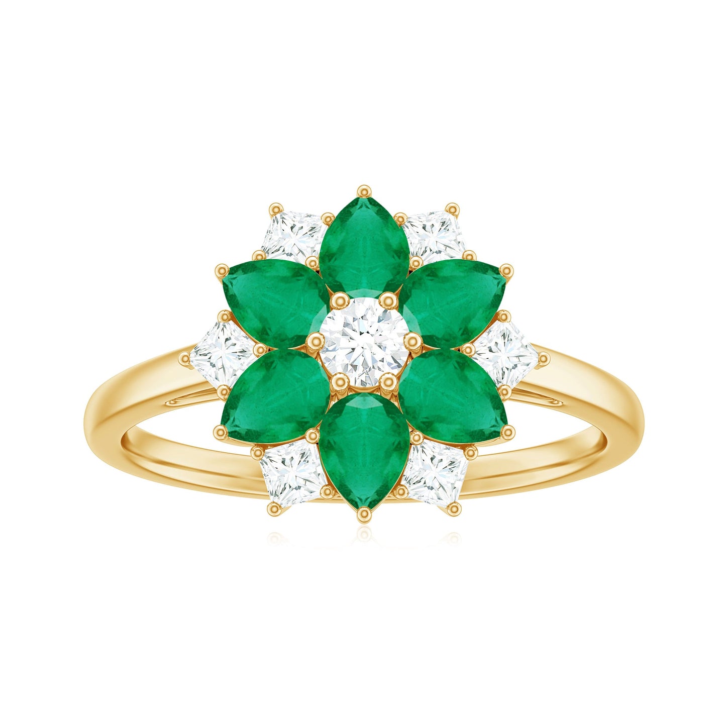 Genuine Emerald and Diamond Nature Inspired Statement Ring