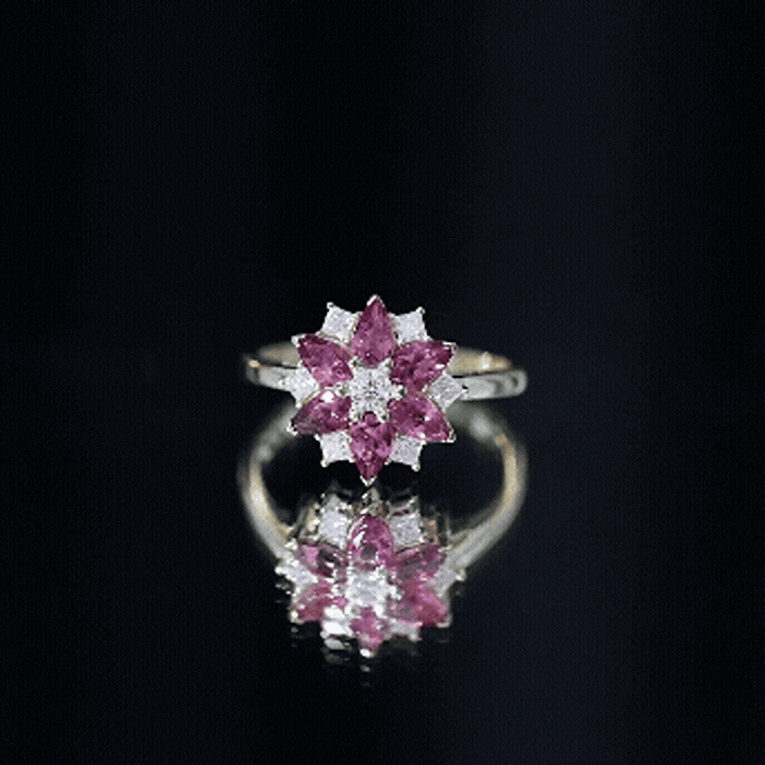 Genuine Pink Tourmaline Flower Engagement Ring with Moissanite