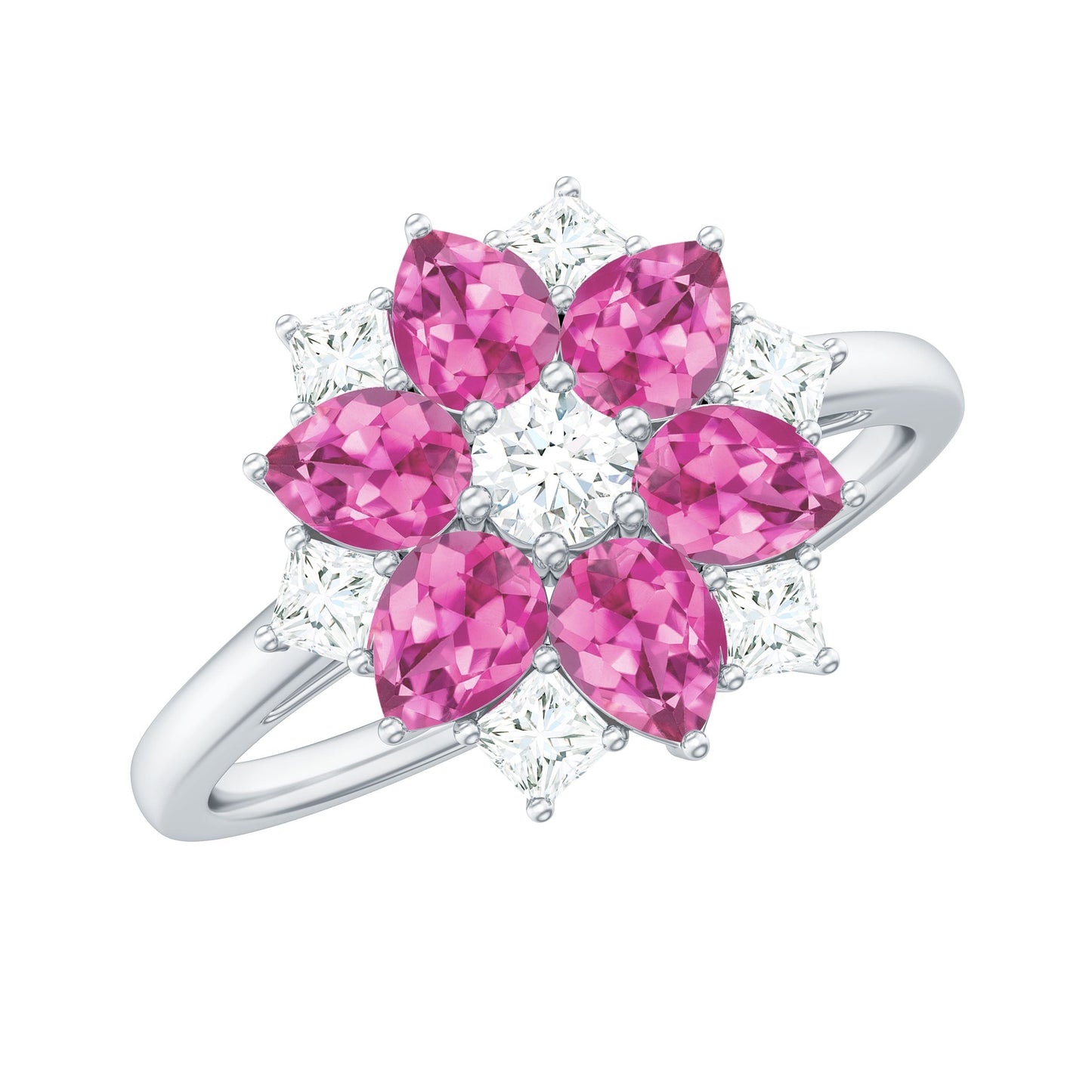 Genuine Pink Tourmaline Flower Engagement Ring with Moissanite
