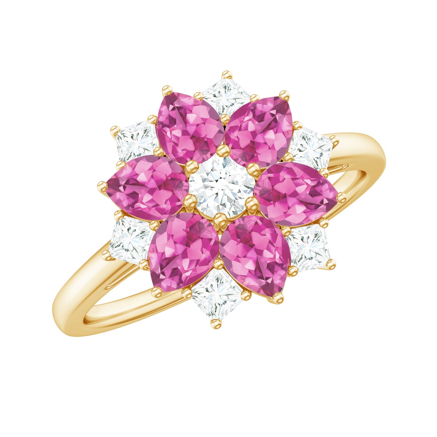 Genuine Pink Tourmaline Flower Engagement Ring with Moissanite