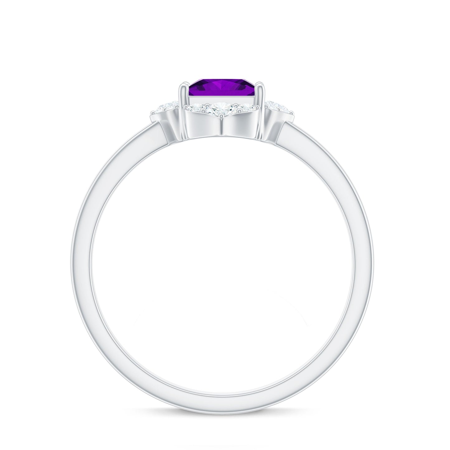 Princess Cut Amethyst and Diamond Flower Halo Ring