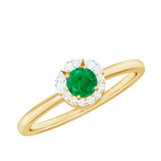 Natural Emerald Promise Ring with Diamond Halo
